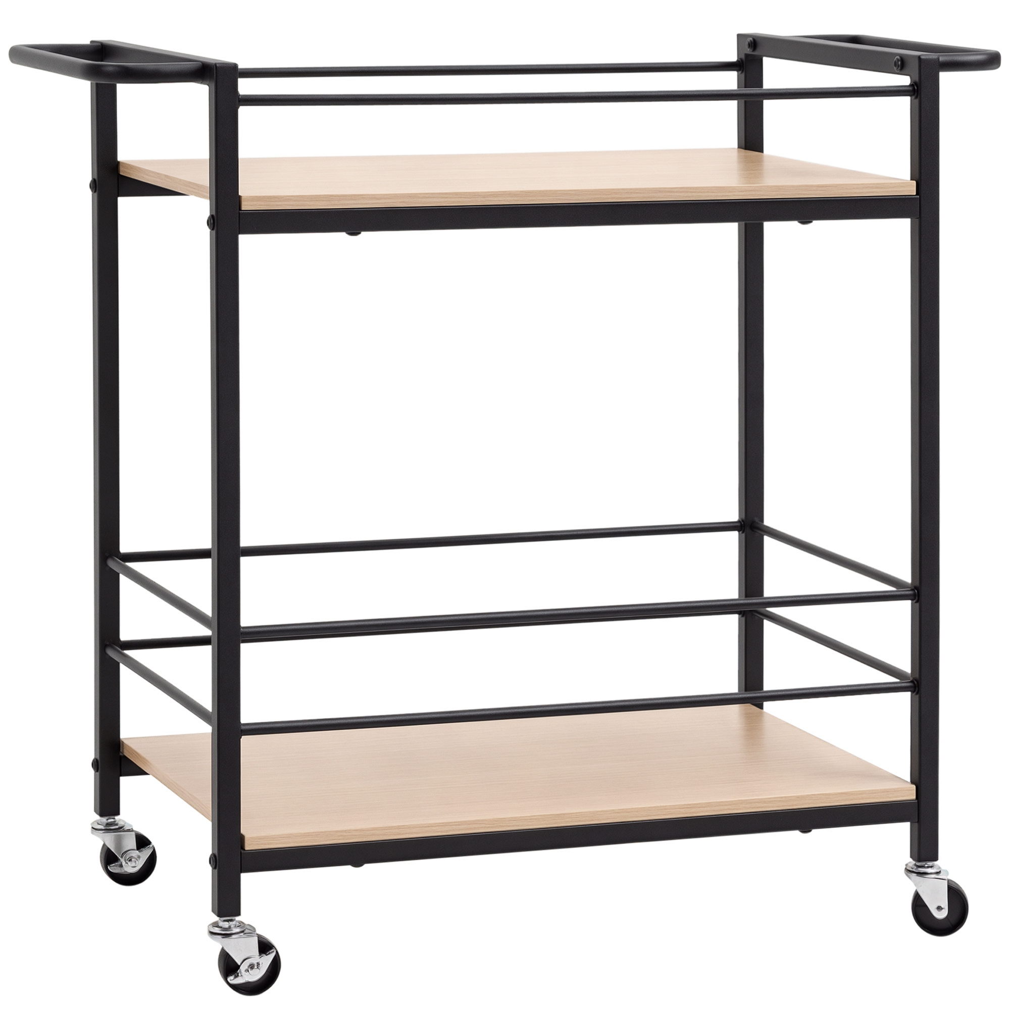 HOMCOM Servierwagen Küchenwagen 2 Ebenen mit Griff Rollen und Bremsen Schutzplanken 60 kg Belastbarkeit 82x40x75 cm für Küche und Esszimmer   Aosom.de