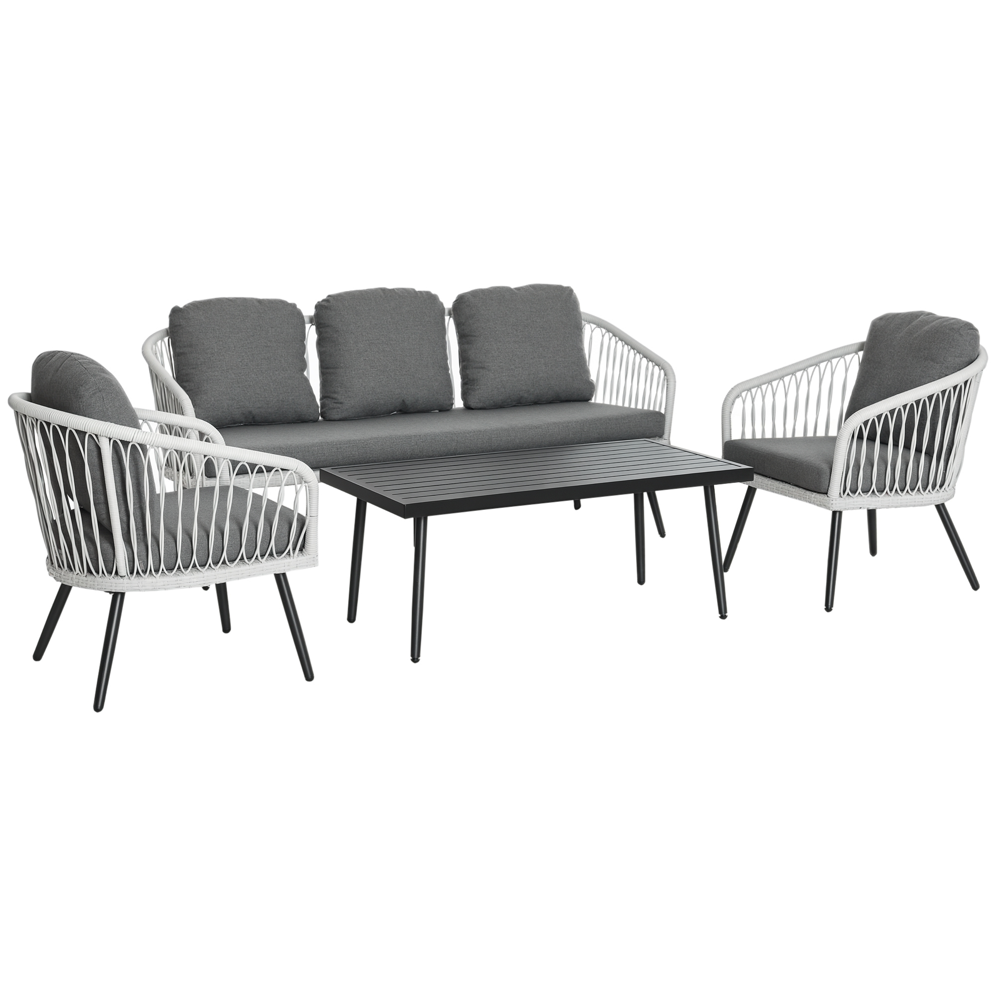 Outsunny Polyrattan Gartenmöbel Set für 5 Personen, Sitzgruppe mit Kissen, Aluminiumgestell, grau, ideal für Terrasse & Balkon   Aosom.de