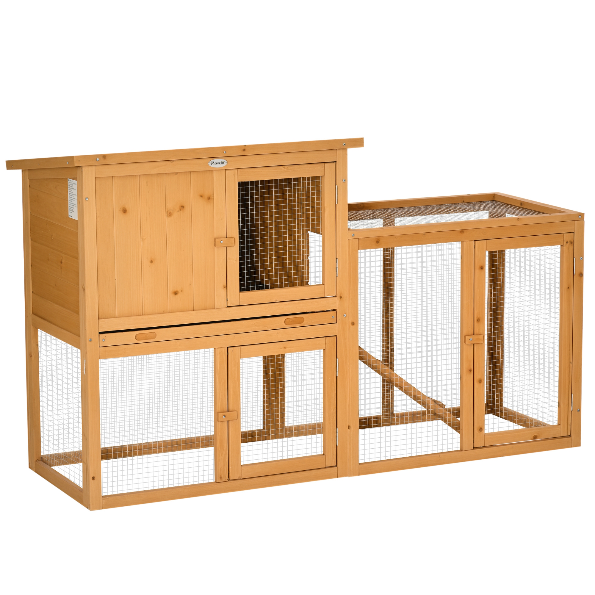 PawHut Kaninchenstall Kleintierstall 141 x 60 x 86 cm mit herausnehmbarer Bodenwanne und Rampe aus Tannenholz für Outdoor und Indoor in Orange   Aosom.de