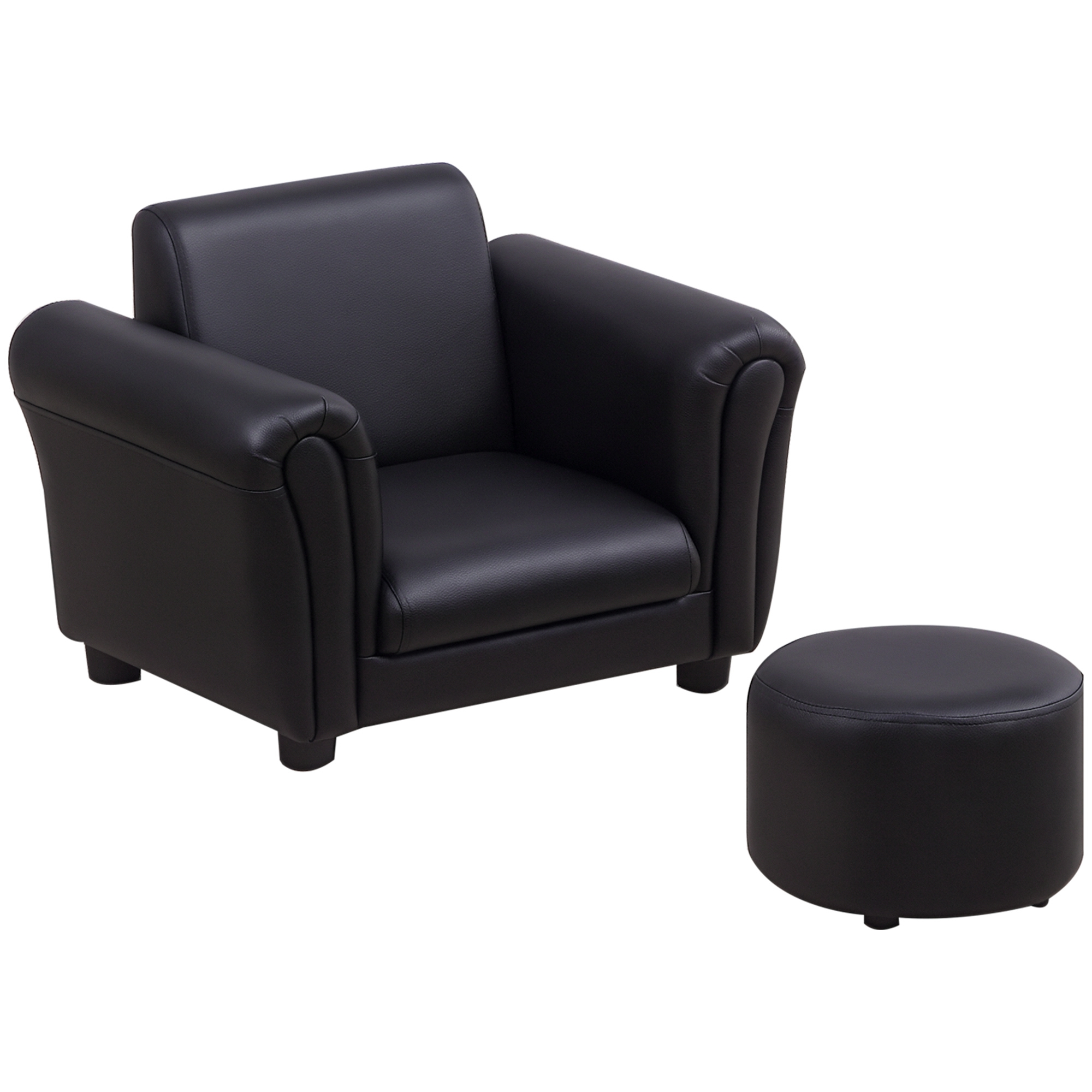 HOMCOM Kindersessel mit Fußhocker, Minisofa in Schwarz für 3-7 Jahre, Holz, 54x42x41cm, ideal für Kinderzimmer & Spielbereich Aosom.de