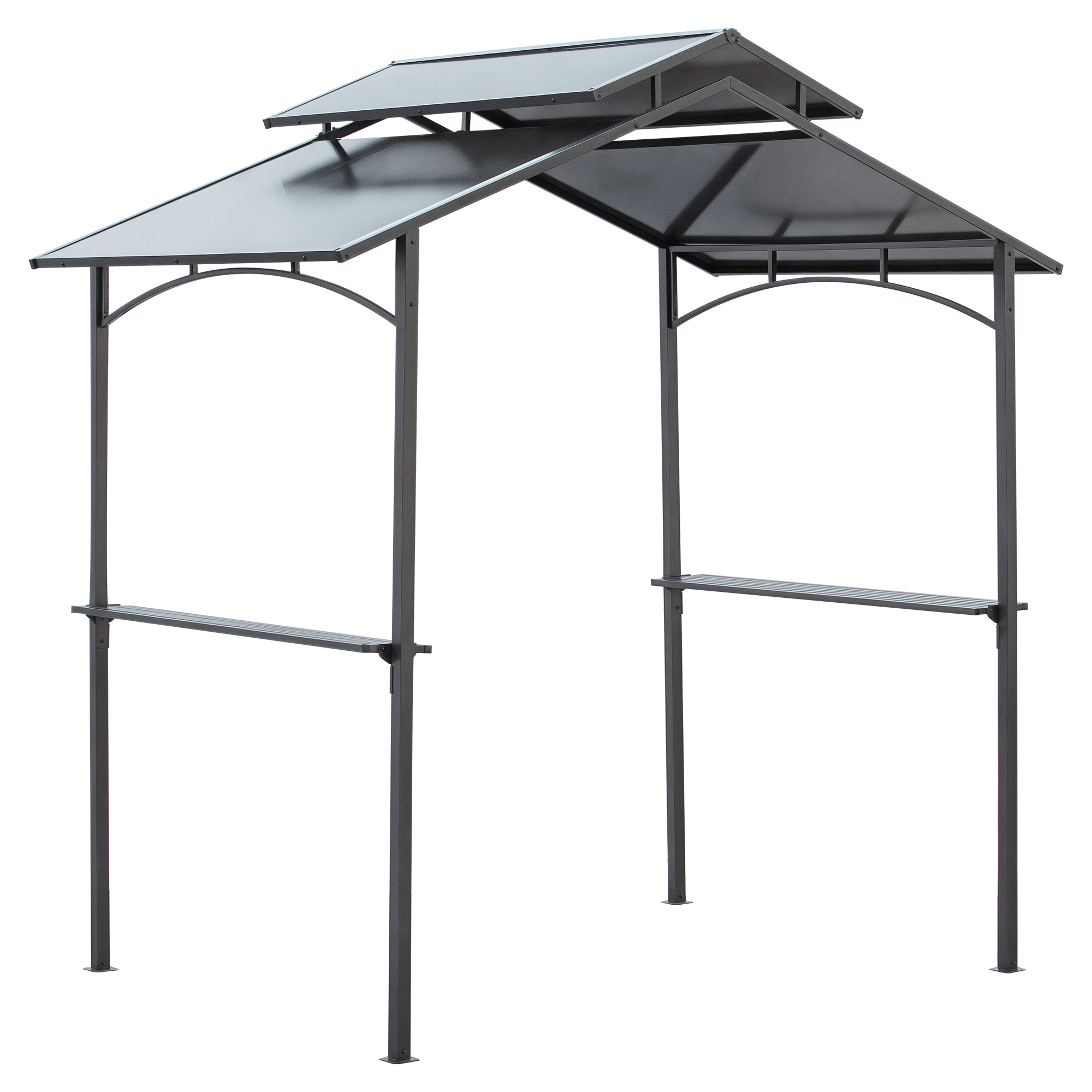 Outsunny Grillpavillon mit Flammschutzdach BBQ-Pavillon mit 2 Ablagen 2,5 x 1,5m Stahl PC Schwarz+Braun Aosom