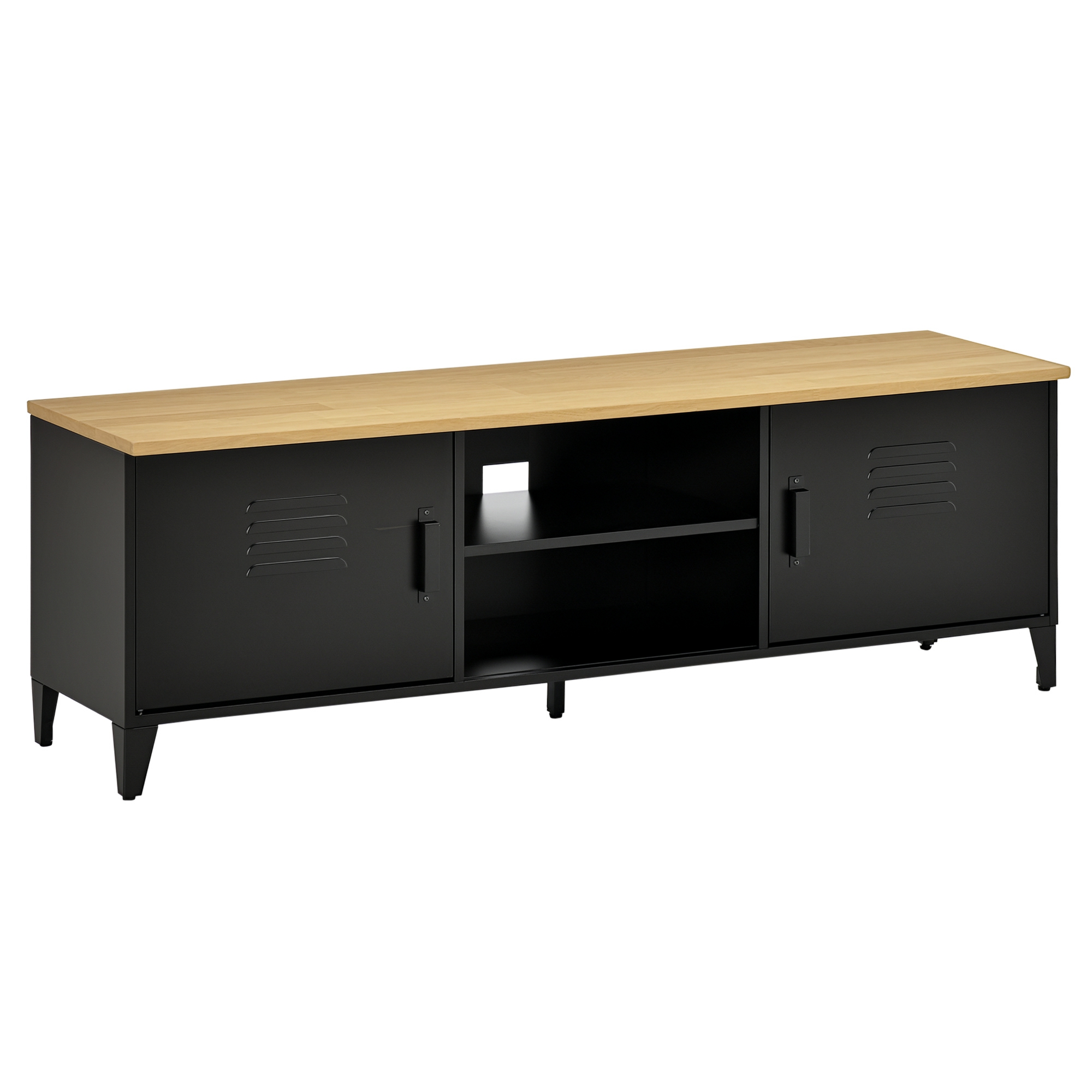HOMCOM TV Lowboard TV Schrank Fernsehschrank Fernsehtisch TV-Regal Kommode bis zu 55' mit 2 Türen Regal Metall Holz Schwarz 150 x 40 x 50 cm   Aosom