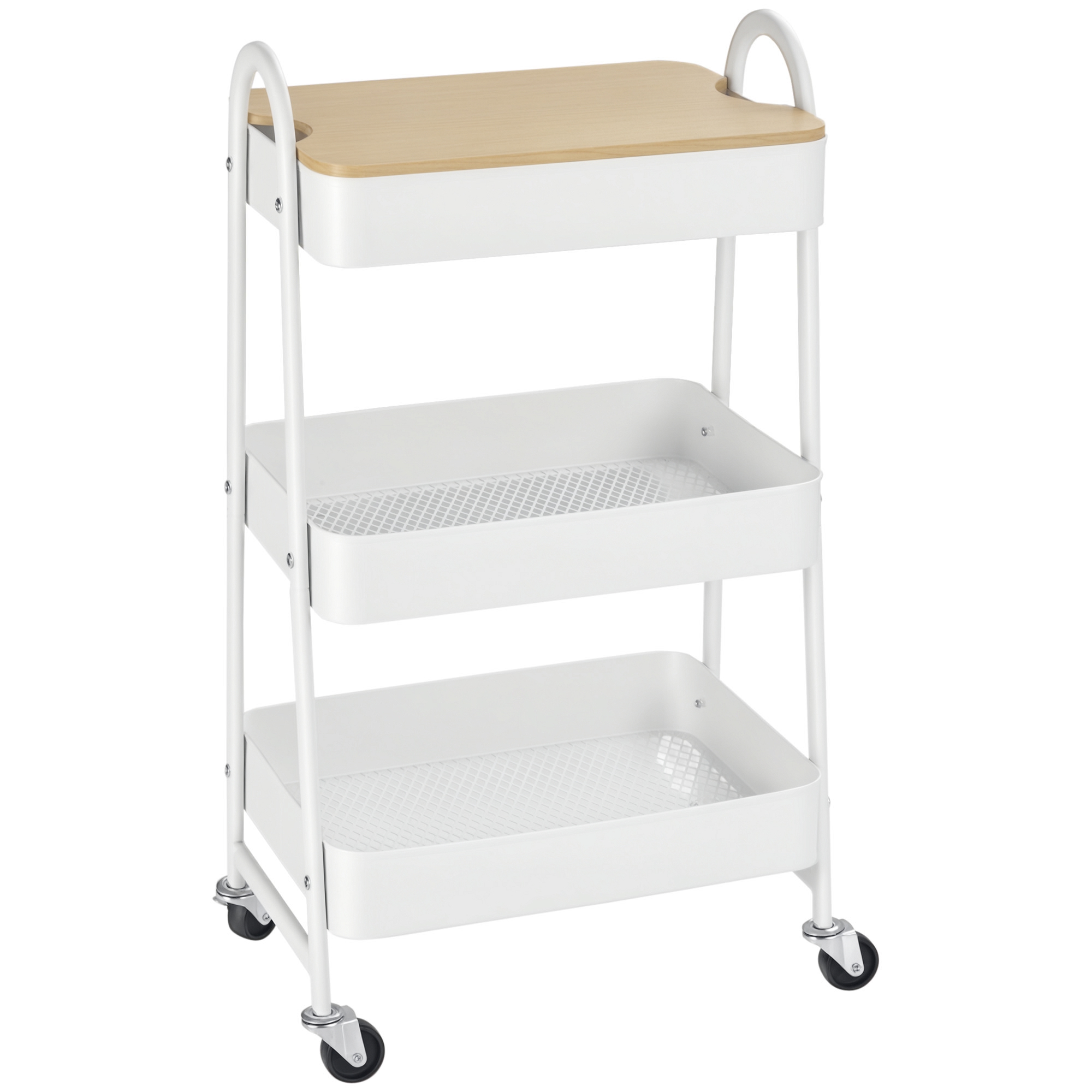 HOMCOM Küchenwagen 3-Etagen Metallrollwagen mit großem Stauraum & Deckel für Küche und Büro, Stahl weiß 45x31x79,4cm   Aosom.de