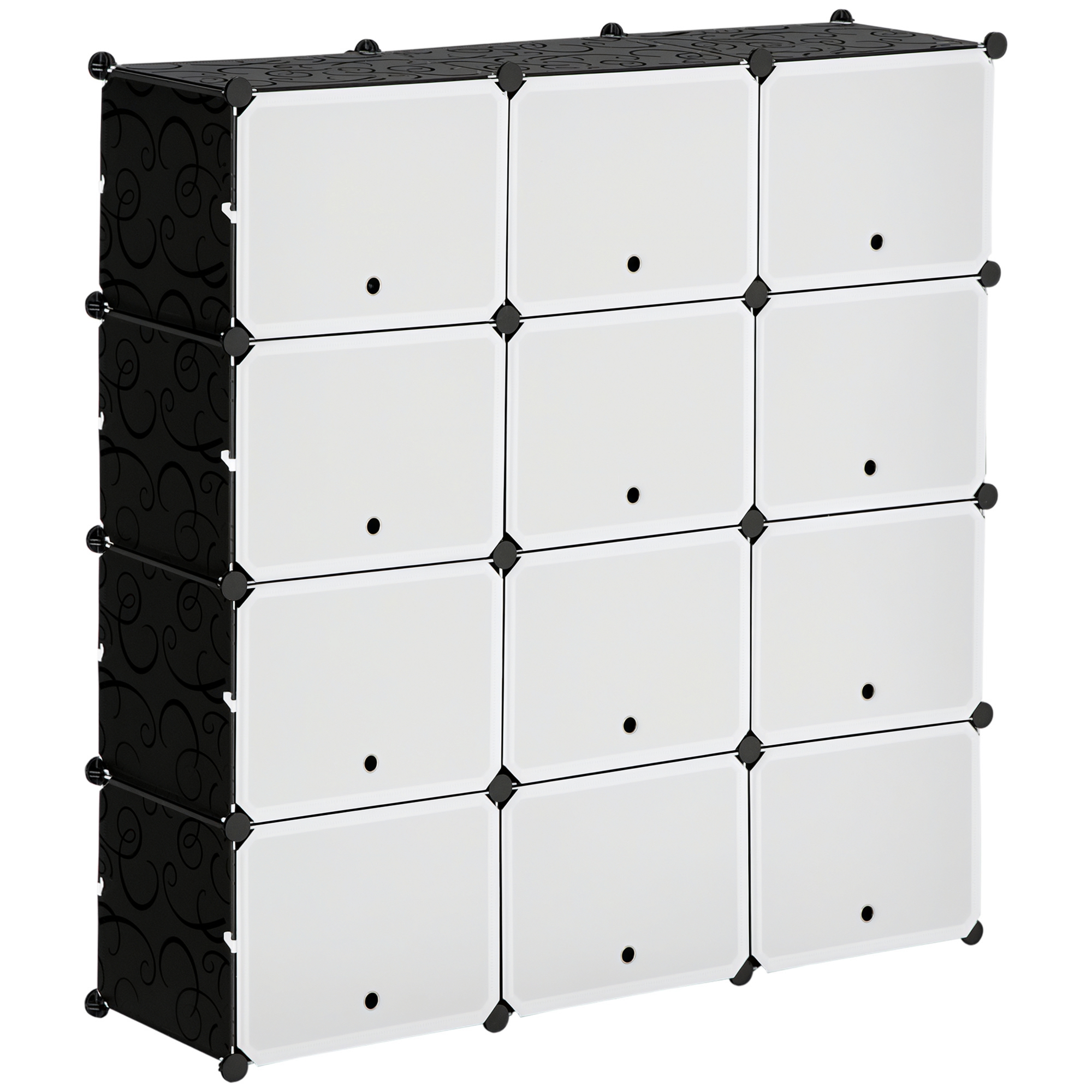 HOMCOM Schuhschrank Aufbewahrungsbox mit 12 Würfeln DIY Steckregal mit Türen Kunststoff Stahl Schwarz+Weiß 125 x 32 x 125 cm   Aosom