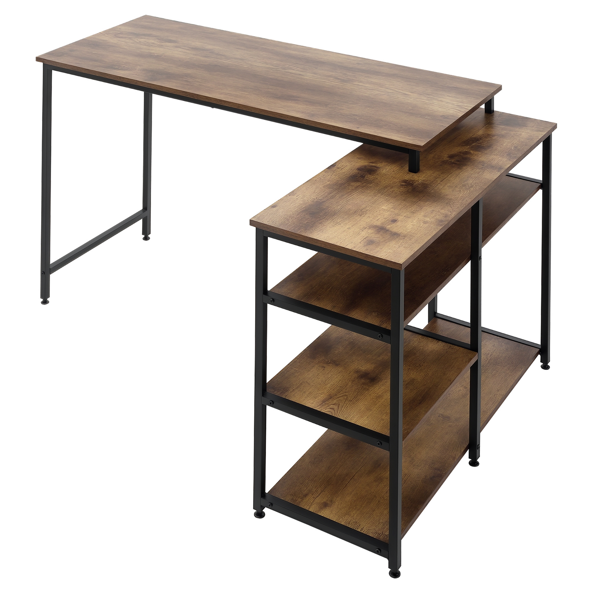 HOMCOM Eckschreibtisch L-Form PC-Tisch mit Regal und Schublade 135x90x79cm rustikales Braun Spanplatte Metall für Büro & Home Office   Aosom.de