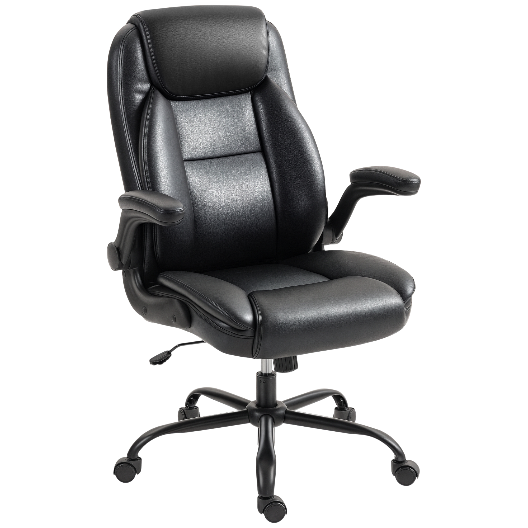 HOMCOM Bürostuhl mit klappbaren Armlehnen, ergonomischer Bürostuhl, höhenverstellbar, Wippfunktion und 360° Drehung, Kunstleder, für das Schlafzimmer, Telearbeit, Schwarz Aosom