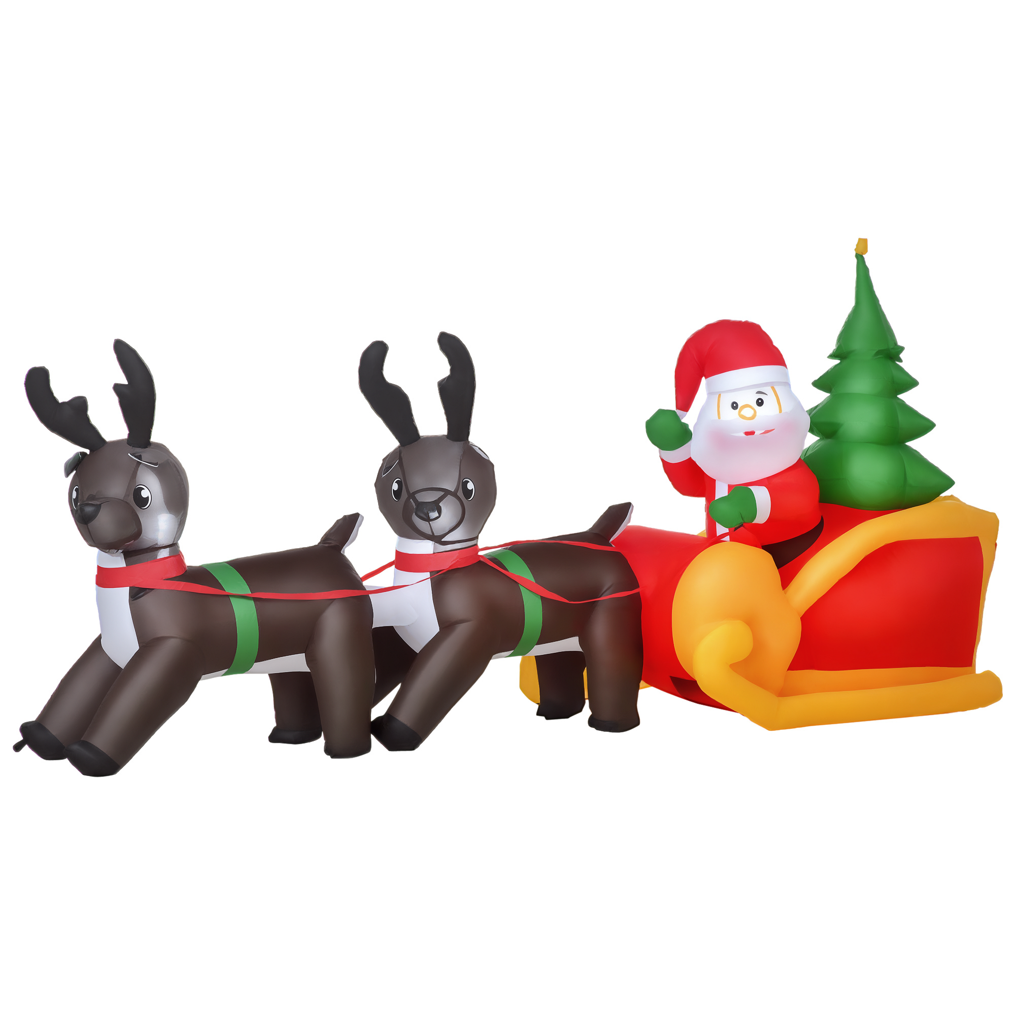HOMCOM LED Weihnachtsfigur aufblasbar 210x80x120cm Weihnachtsmann mit Schlitten & Rentieren, Schneemann, IP44 Weihnachtsdeko für Innen & Außen   Aosom.de
