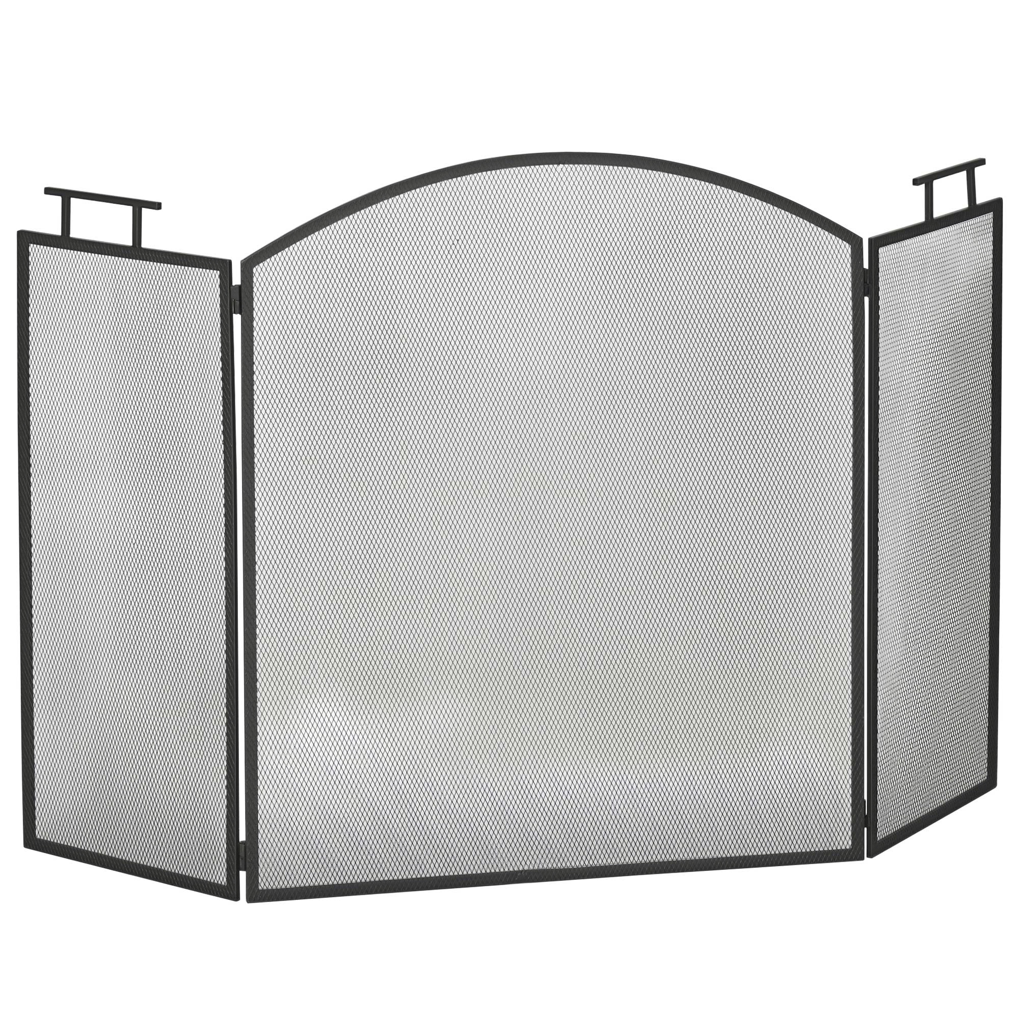 HOMCOM Kaminschutzgitter Funkenschutzgitter dreiteilig 128 x 76,5 cm zusammenfaltbar mit Netz aus Eisen für sicheren Kamin   Aosom.de