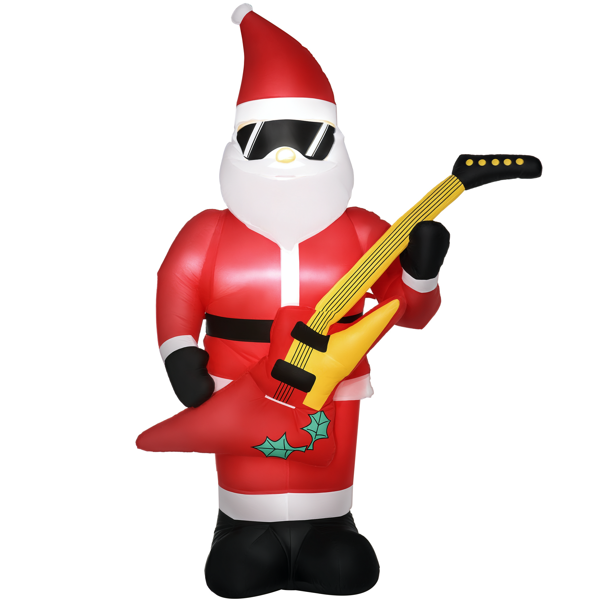 Outsunny Aufblasbarer Weihnachtsmann 215 cm mit E-Gitarre LED Weihnachtsbeleuchtung selbstaufblasend wasserdicht für festliche Dekoration   Aosom.de