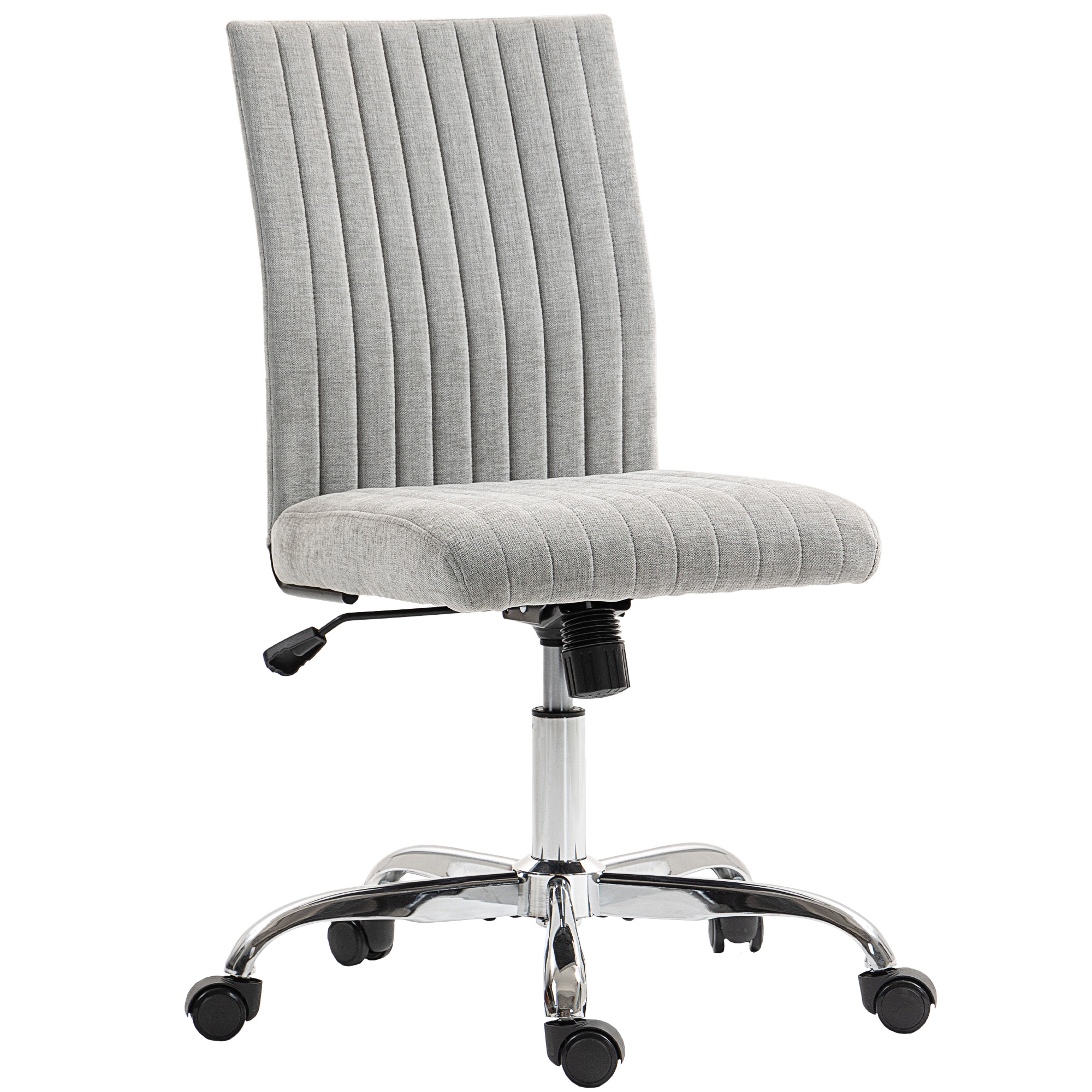 HOMCOM Bürostuhl ohne Armlehnen mit Höhenverstellung und Drehbarem Sitz, Ergonomischer Bürostuhl mit Rollen und Bezug aus Stoff, Grau Aosom