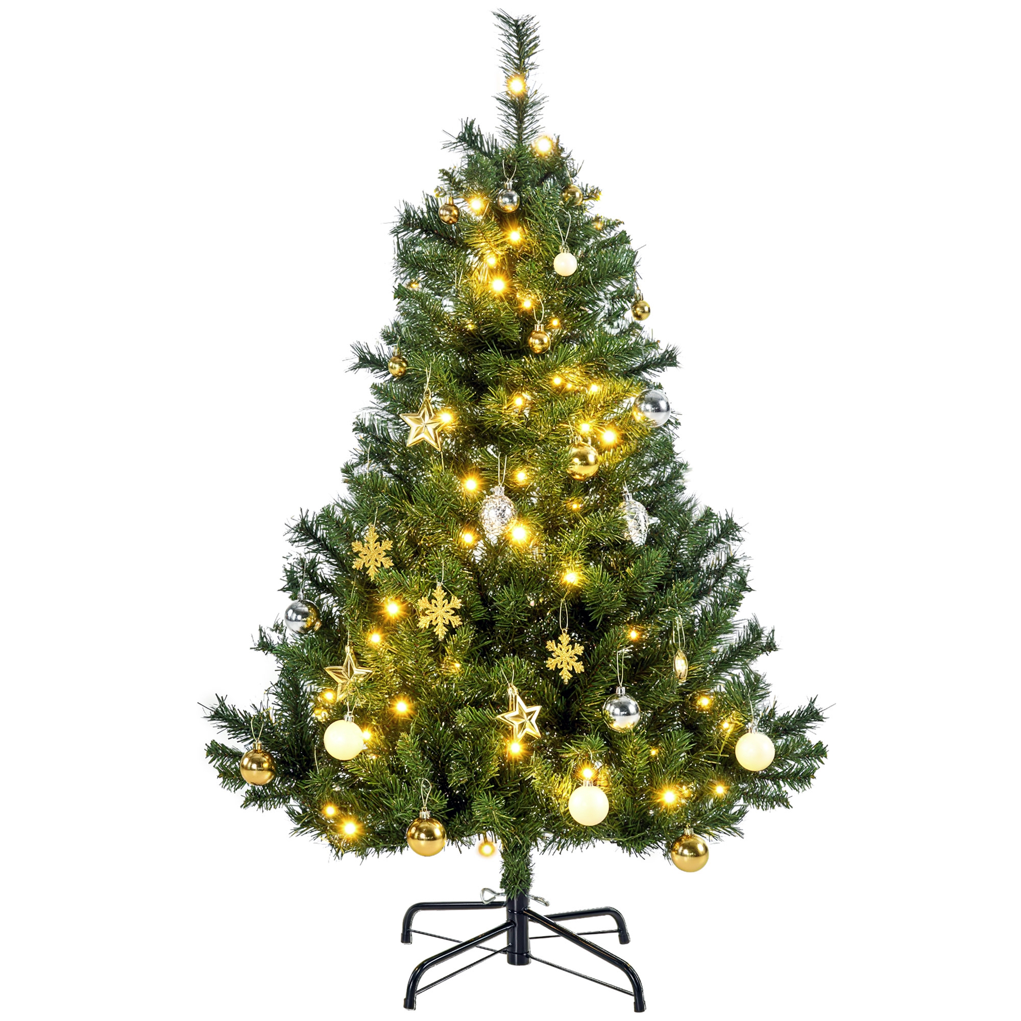 HOMCOM Weihnachtsbaum Tannenbaum mit 80 LEDs und Dekoration, 307 Spitzen, Ø75 x 120H cm, ideal für festliche Stimmung   Aosom.de