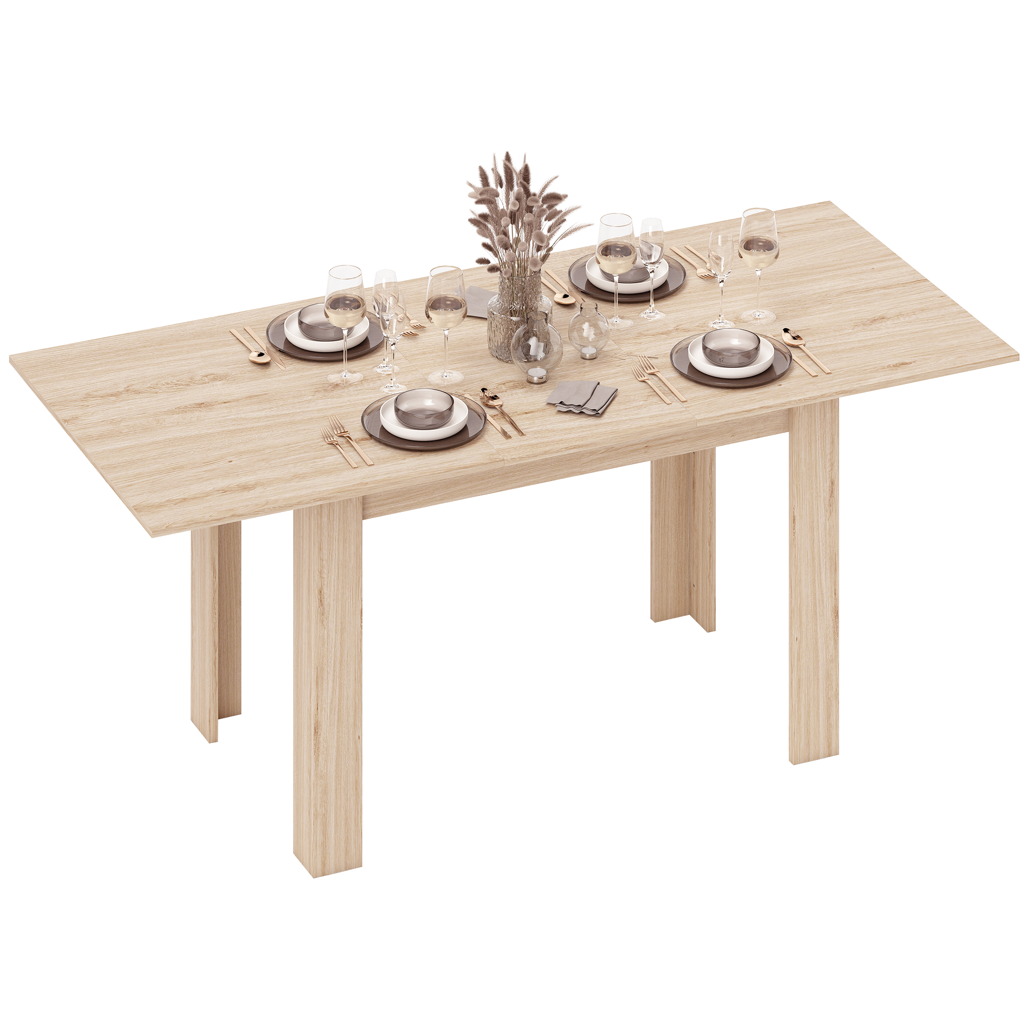 HOMCOM Erweiterbarer Esstisch, rechteckiger Küchentisch, für 8 bis 6 Personen, für kleine Räume, modernes Design, 140-180 x 80 cm, Naturholzoptik   Aosom