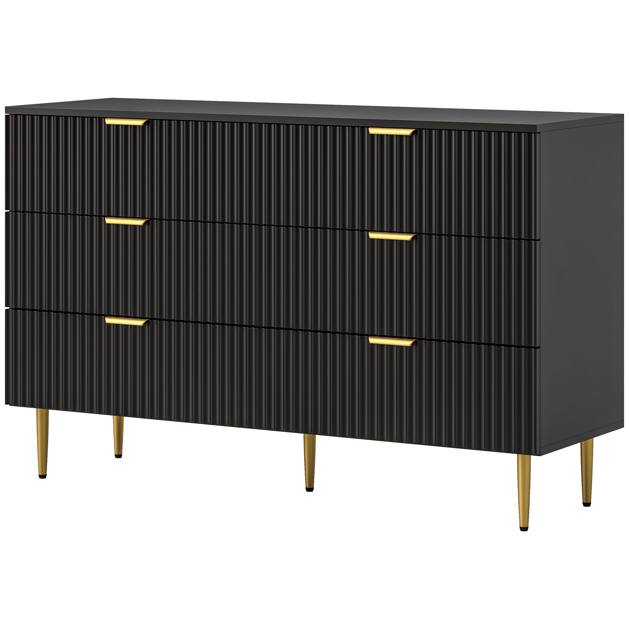 HOMCOM Kommode 6 Schubladen Schlafzimmer-Kommode Aufbewahrungsmöbel modern mit Griffen und goldenen Beinen, für Schlafzimmer, Wohnzimmer, Maße: 120 x 40 x 76,5 cm, Schwarz   Aosom