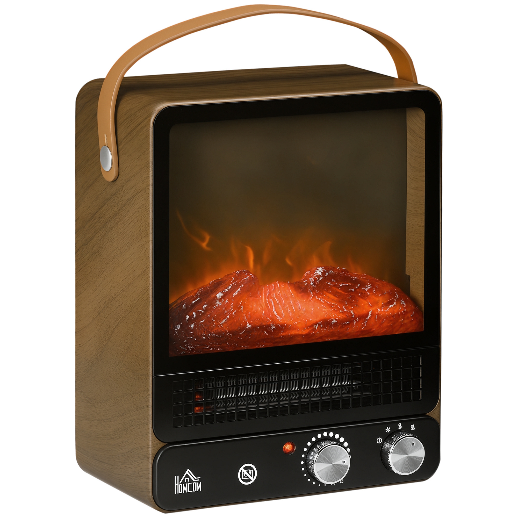 HOMCOM Elektrokamin 750/1500W mit Flammeneffekt, Überhitzungsschutz, geräuscharm, regelbarer Standkamin mit Griff für gemütliche Abende Aosom.de