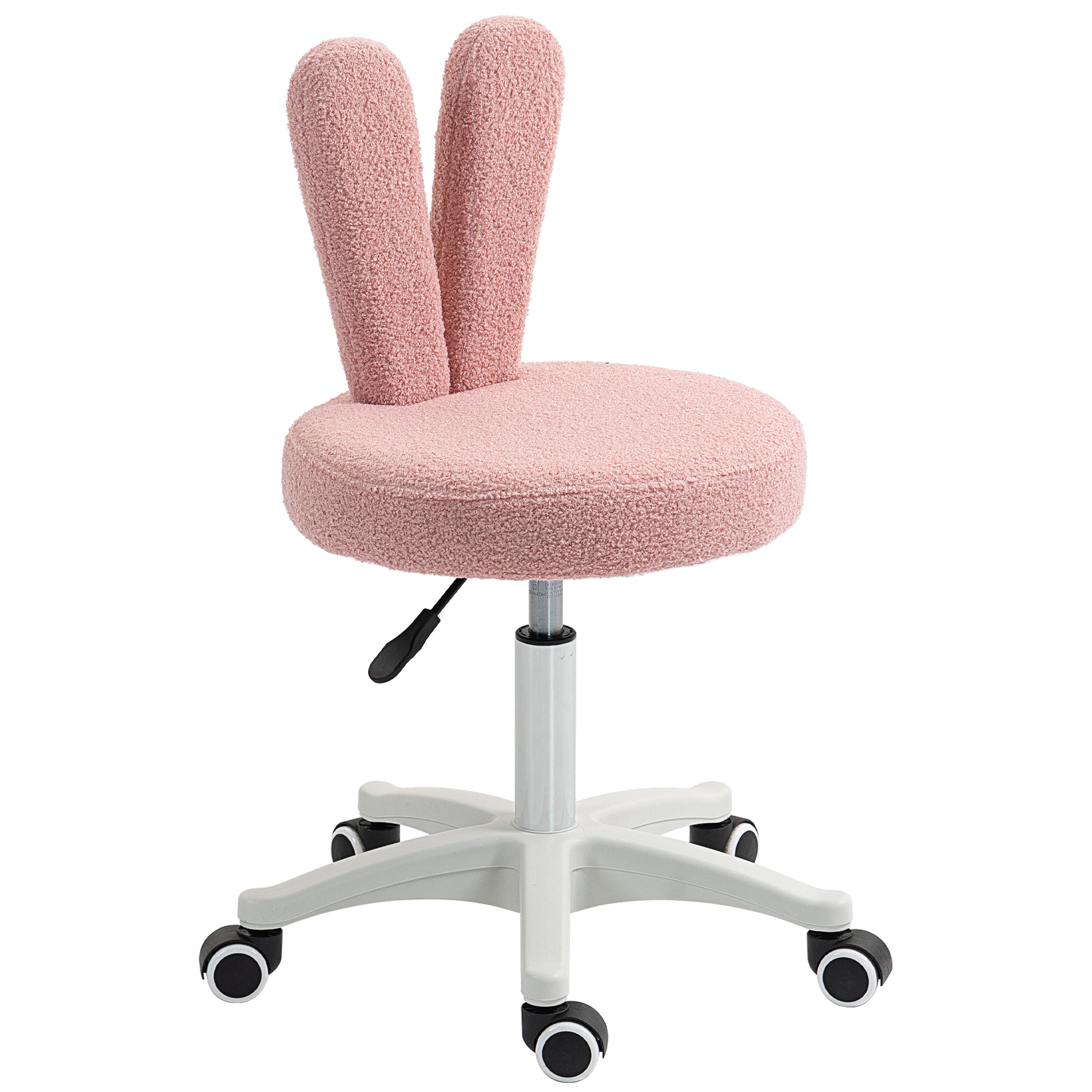 HOMCOM Schreibtischstuhl mit Hasenohren, 5 Rollen und Höhenverstellung, Moderner Stuhl aus Teddyplüsch, Schaumstoff, Kunststoff und Holz, 53x53x70-84 cm, Rosa Aosom
