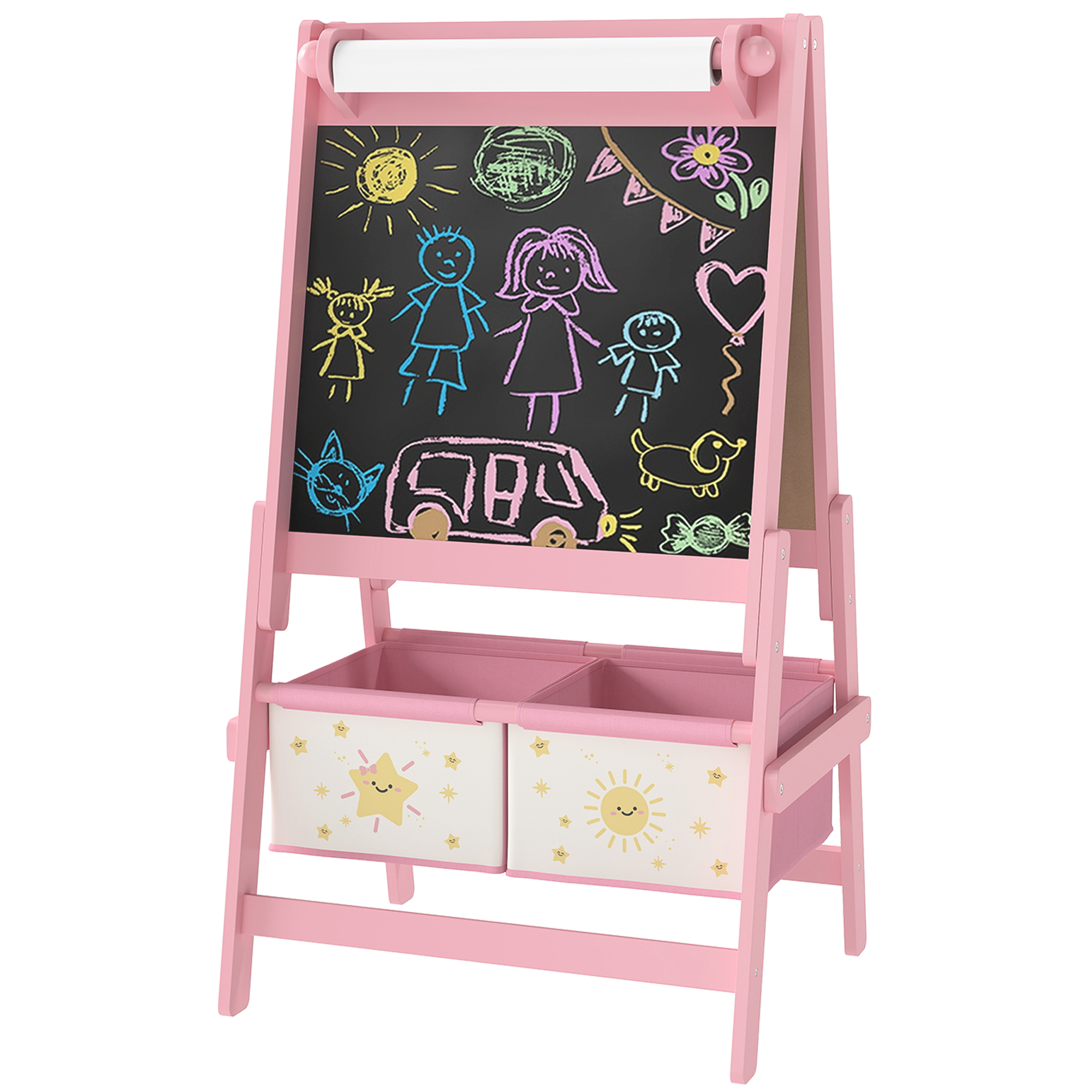 AIYAPLAY Kinder-Malständer 3 in 1 Kinder-Doppelseitiger Malständer für Kinder ab 3 Jahren mit Papierrolle und Aufbewahrungskörben 54x46x94 cm Rosa   Aosom
