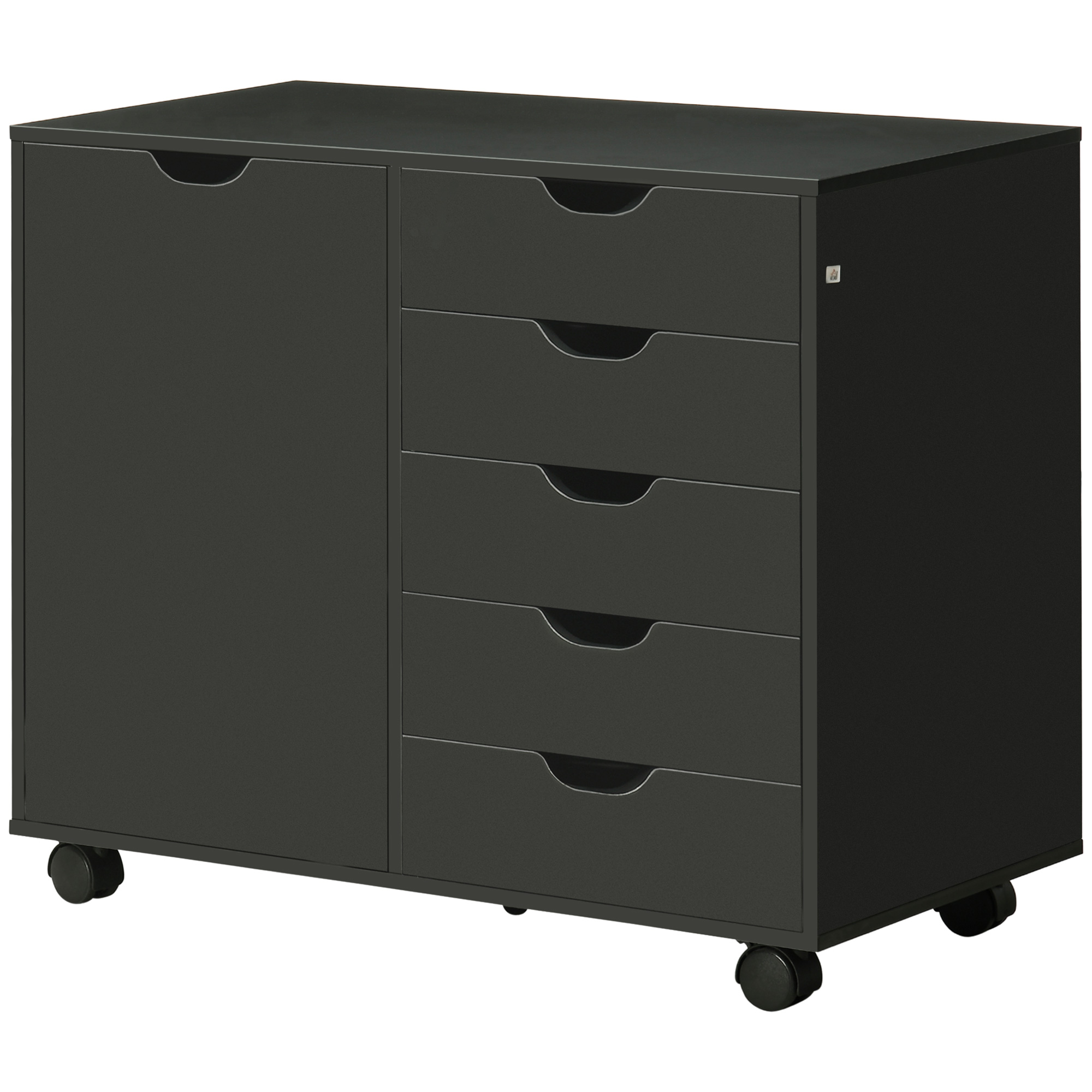 HOMCOM Bürowagen mit 5 Schubladen und 1 Tür, verstellbares Regal, Büroaufbewahrungsmöbel, Rollcontainer, Aufbewahrung für Dokumente und Büromaterial, 78 x 40 x 66,5 cm, Schwarz   Aosom