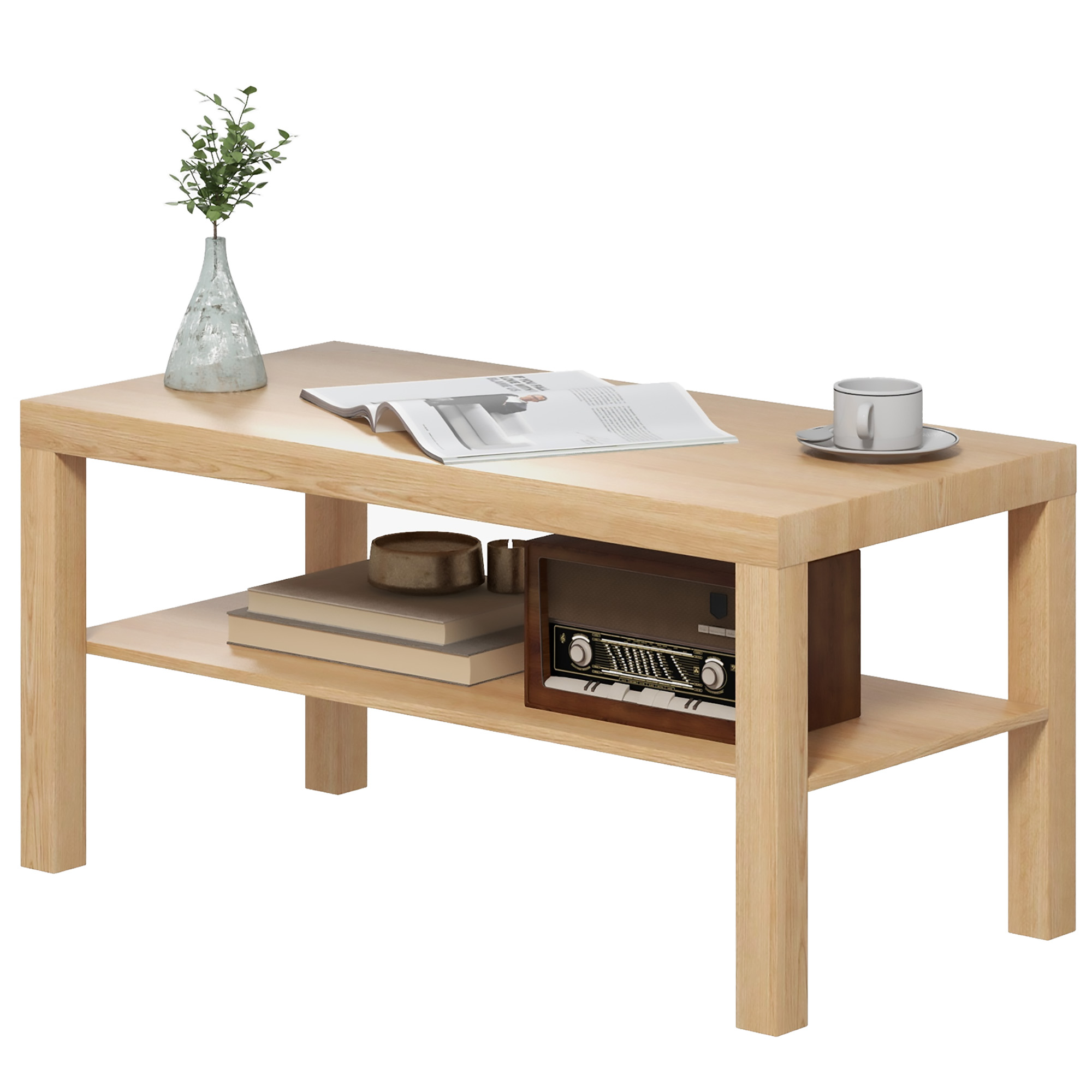 HOMCOM Rechteckiger Couchtisch Klassisch mit großem Ablagefach aus Holz, moderner Sofa Kaffeetisch für Wohnzimmer und Büro, 90x45x44.5 cm, Natürliches Holz Aosom
