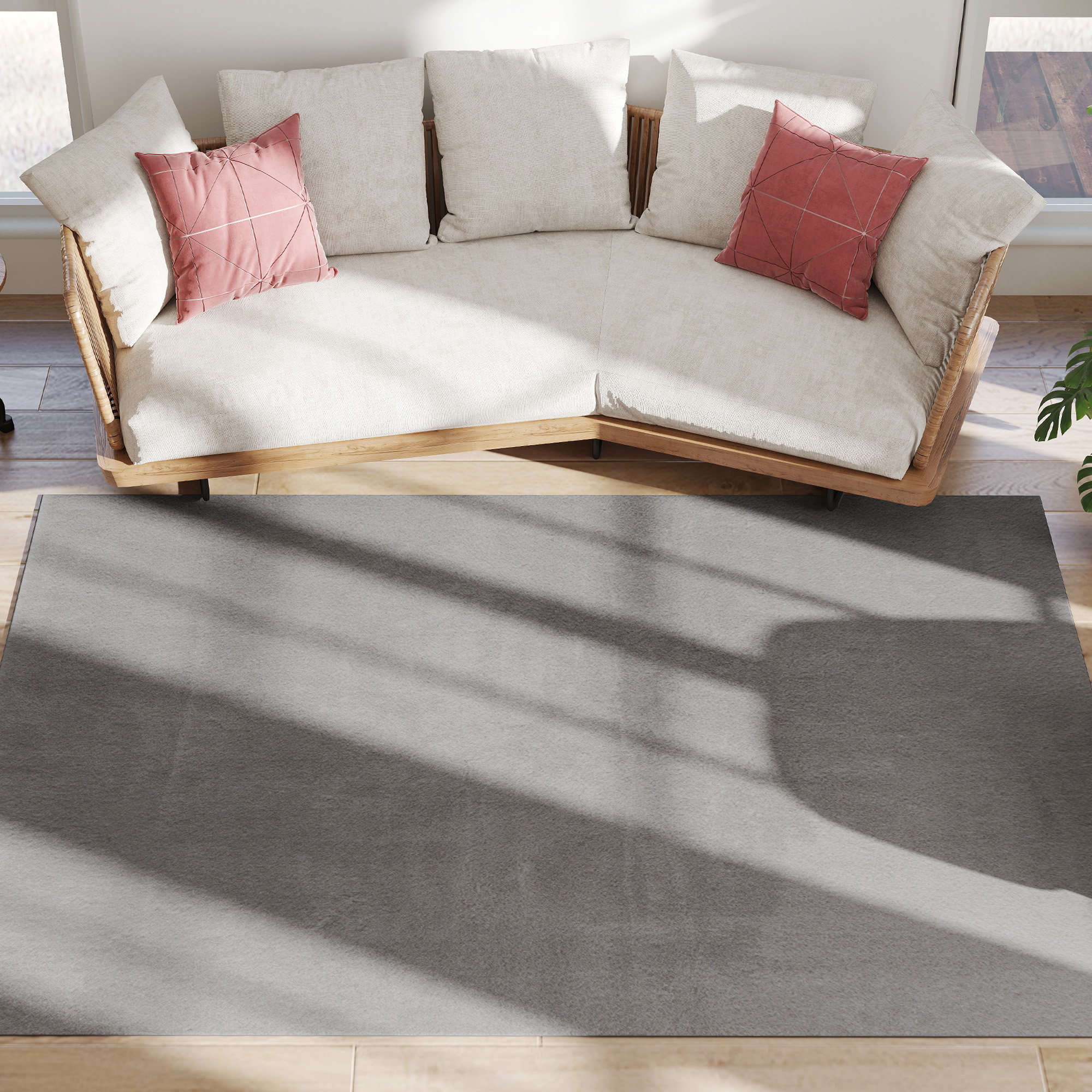 HOMCOM Teppich Wohnzimmer 230 x 160 cm Langflor Teppich, maschinenwaschbar, rutschfest, Kunstpelz, für Wohnzimmer, Schlafzimmer, Büro, Hellgrau Aosom