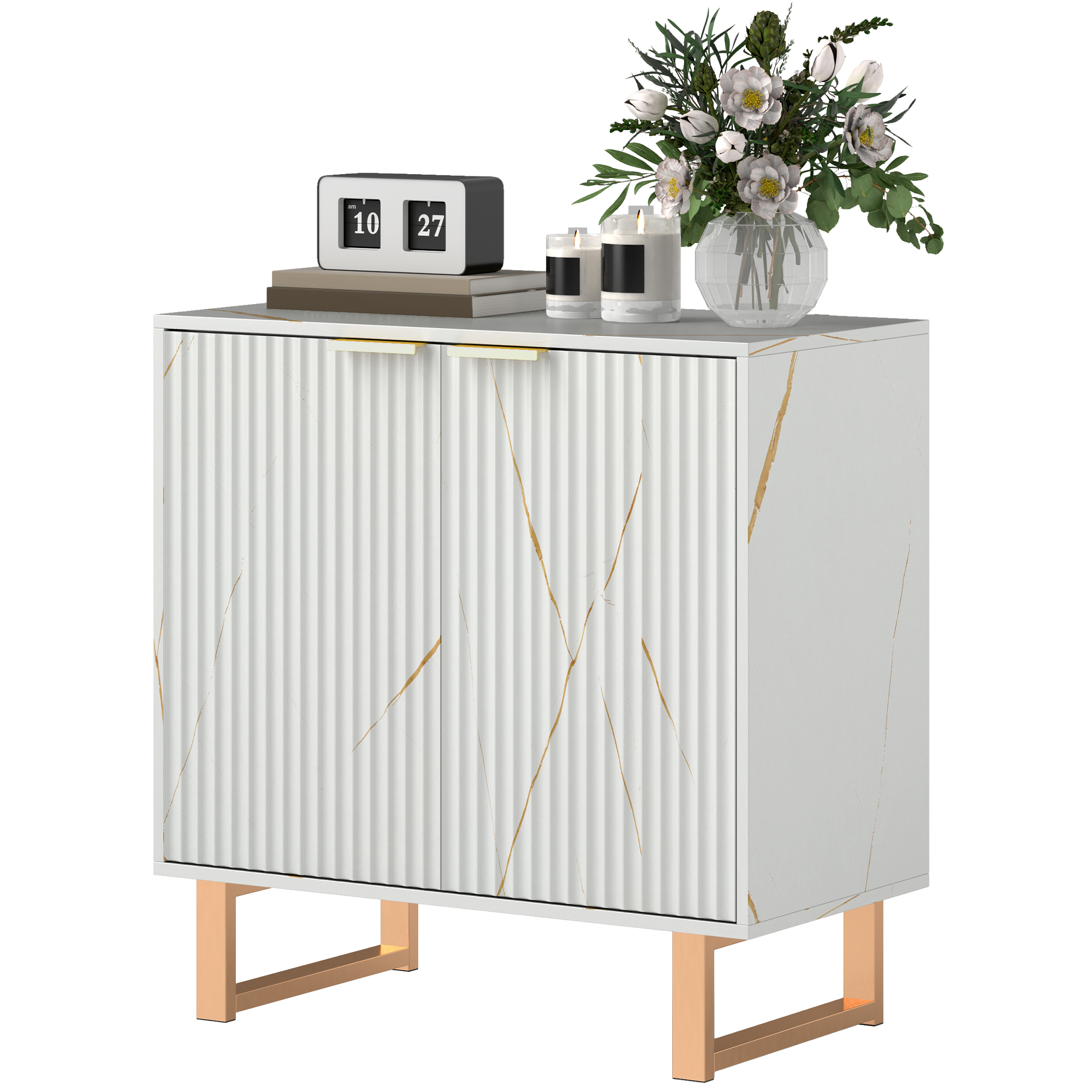 HOMCOM Buffet Wohnzimmer Aufbewahrungsmöbel modernes Design mit gerillten 2 Türen, verstellbares Regal, Metallfüße - Esszimmer, Küche und Wohnzimmer Buffet, Maße 76,5 x 39 x 77 cm, weiß Aosom