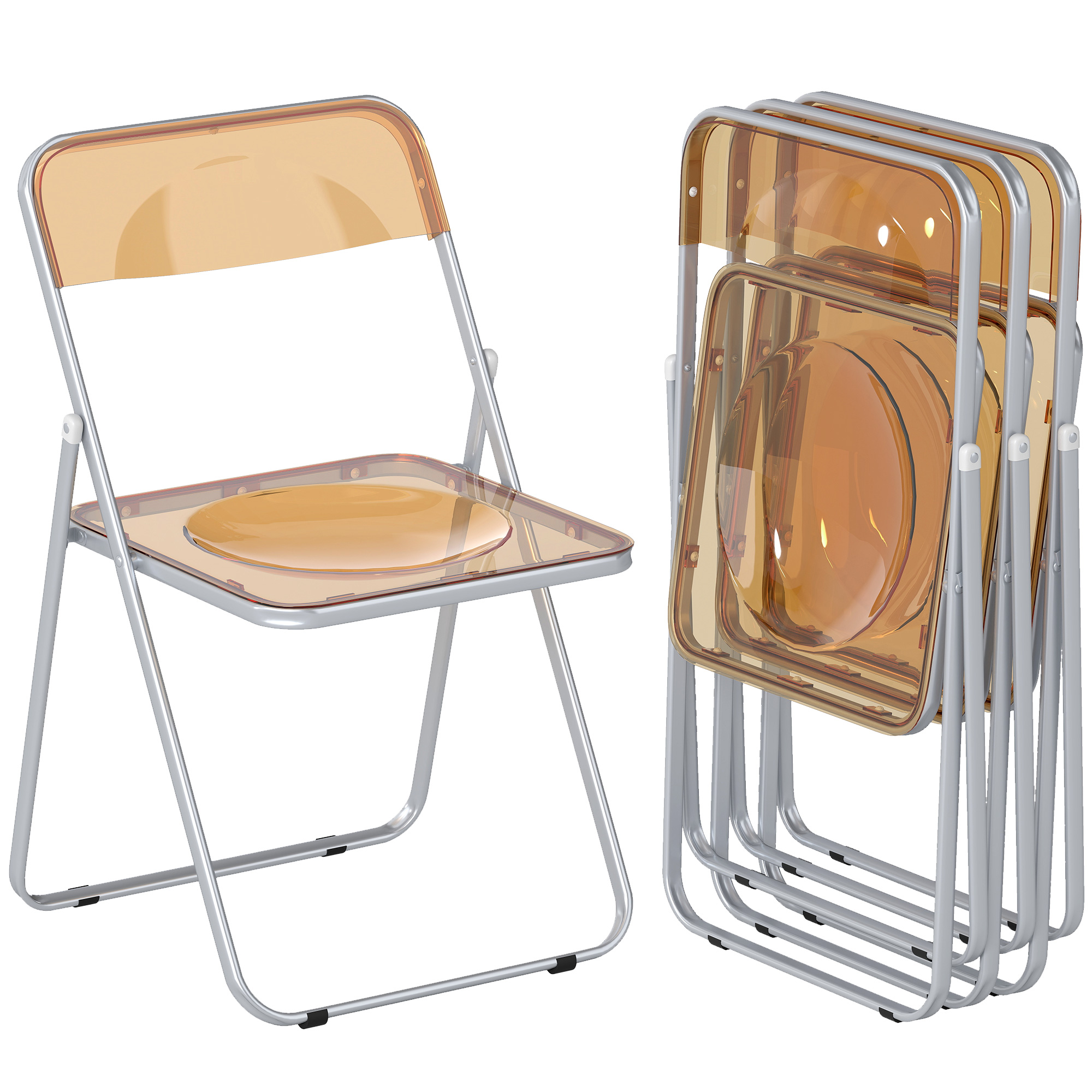 HOMCOM Set aus 4 klappbaren Stühlen aus Acryl, platzsparende zusammenklappbare Stühle aus Stahl, klappbarer Stuhl für Innenbereich für Zuhause, Büro, Party und Veranstaltungen, 47x48x75 cm, Orange Aosom