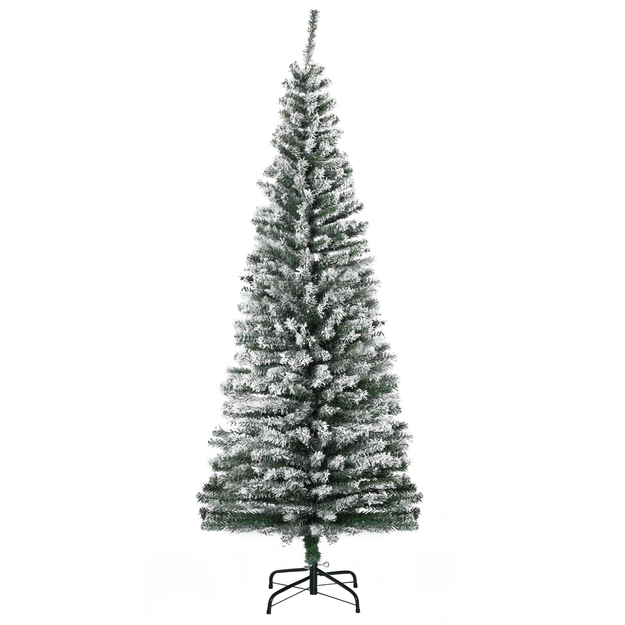 HOMCOM Künstlicher Weihnachtsbaum 180 cm Bleistift Kiefernbaum mit Schnee, 738 Spitzen Beflockter Christbaum Weihnachtsdeko inkl. Metallständer für drinnen   Aosom
