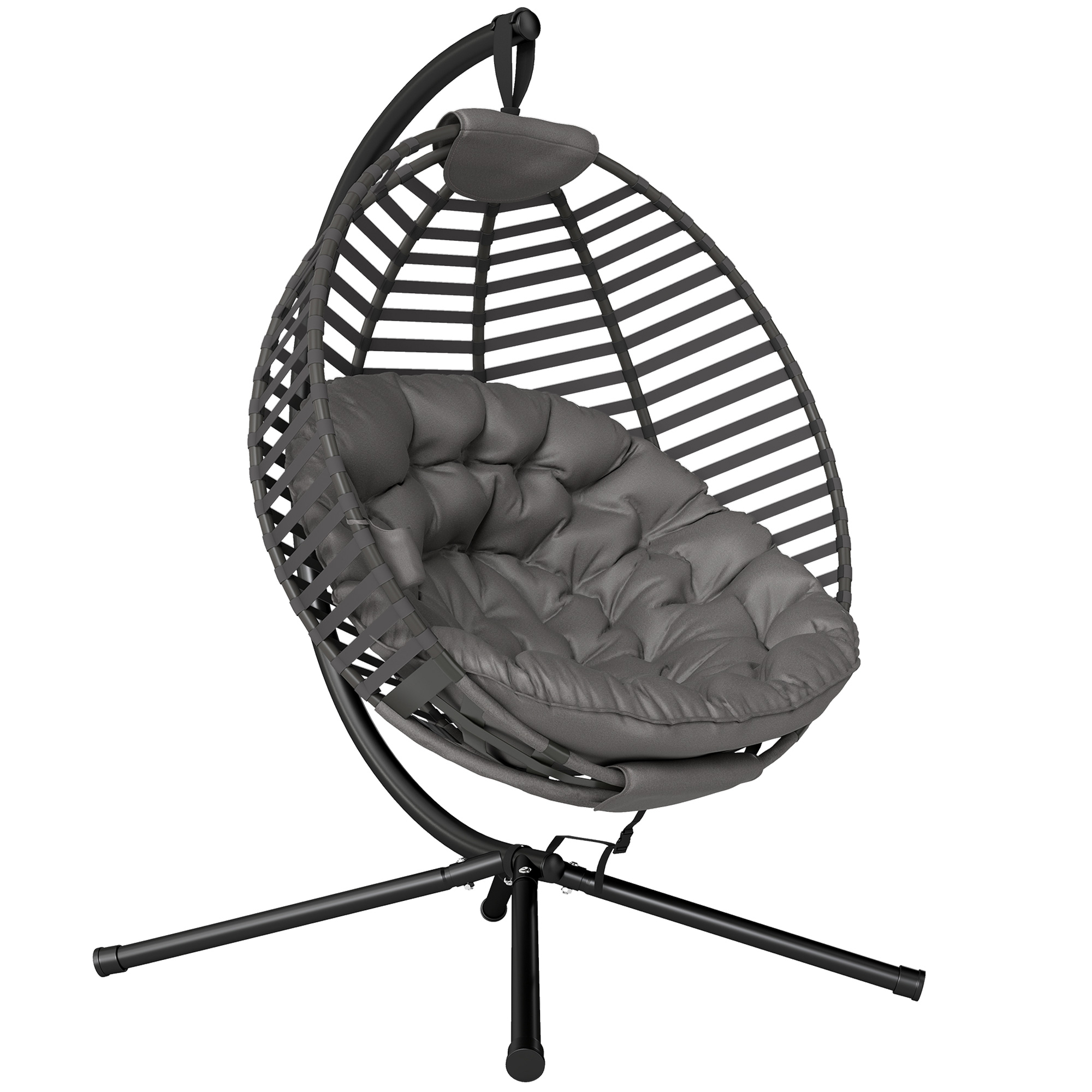 Outsunny Hängesessel Hängekorb mit Gestell für 1 Person, faltbare Hängeschaukel mit Kissen, Stahl, 126x118x172cm für Garten & Balkon   Aosom.de