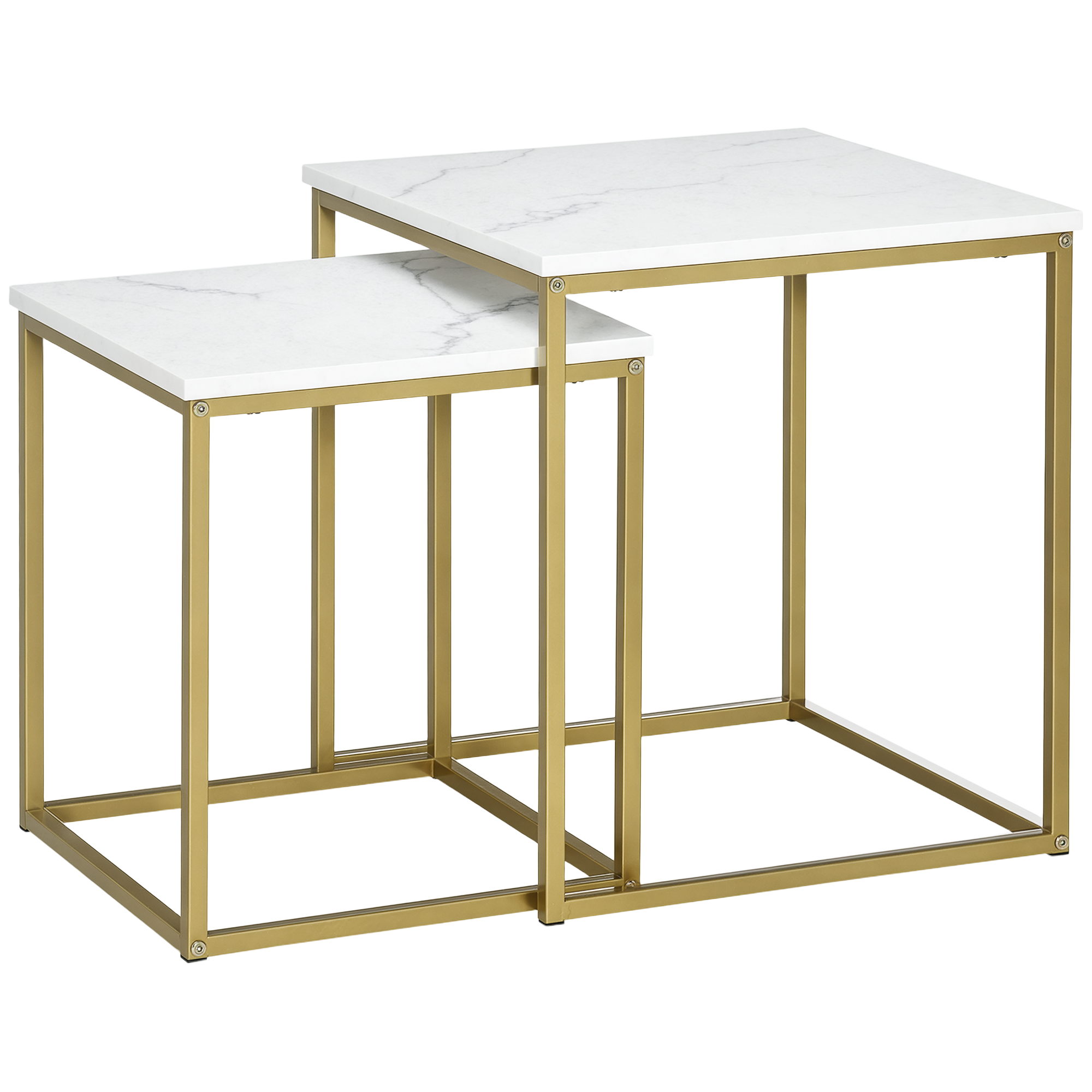 HOMCOM Couchtisch 2er-Set Beistelltisch Kaffeetisch Satztisch Sofatisch mit Stahlrahmen für Wohnzimmer & Schlafzimmer in Weiß Aosom.de