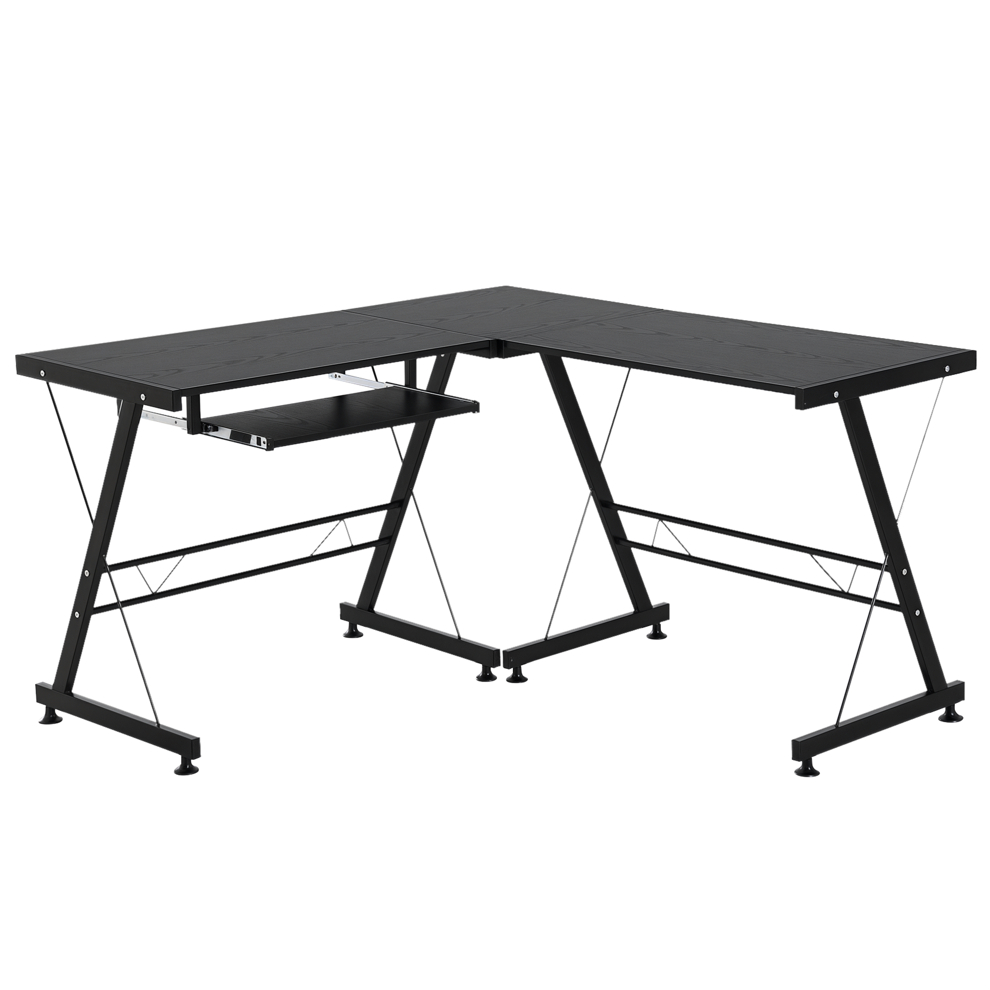 HOMCOM Computertisch flexibler Schreibtisch Arbeitsstation MDF Stahl Schwarz 210x50x73,5cm ideal für Home Office & Gaming   Aosom.de
