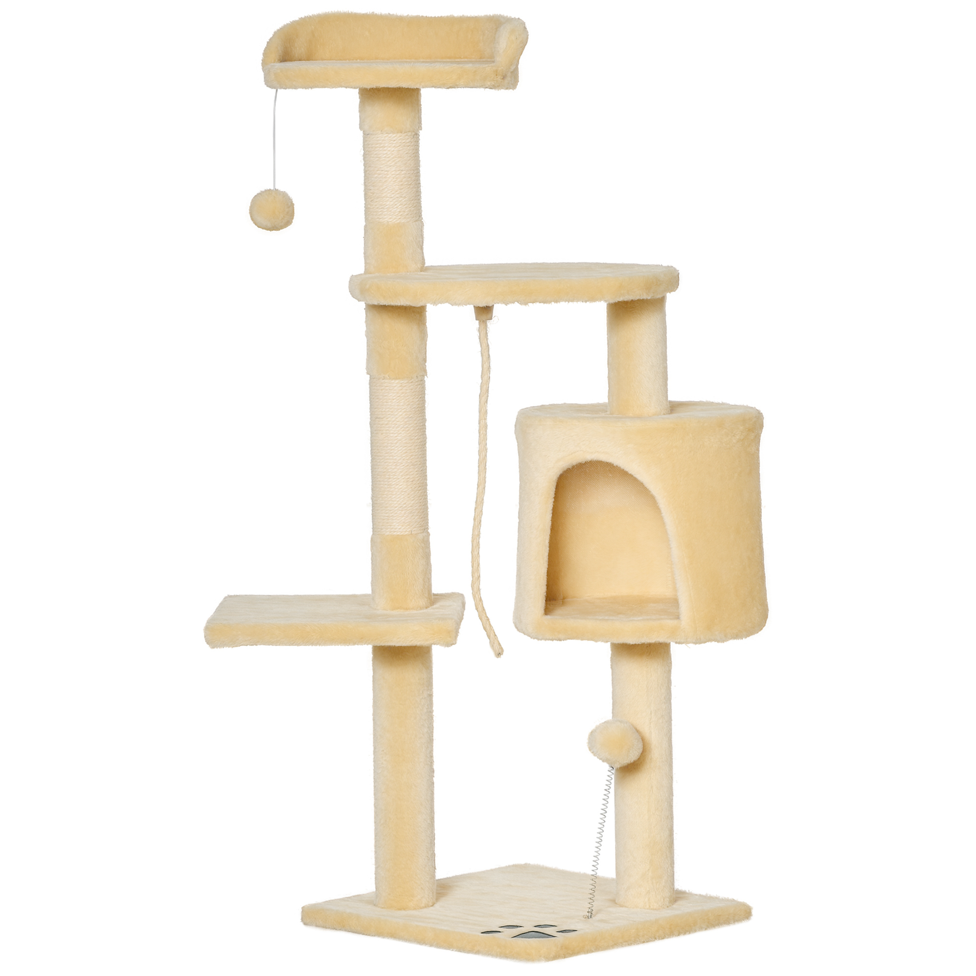 PawHut Katzenbaum Kratzbaum Schlafhöhle Kletterbaum mit Spielbaum Treppe Schlafplatz für Katzen 4 Schichte Beige 40 x 40 x 114 cm   Aosom