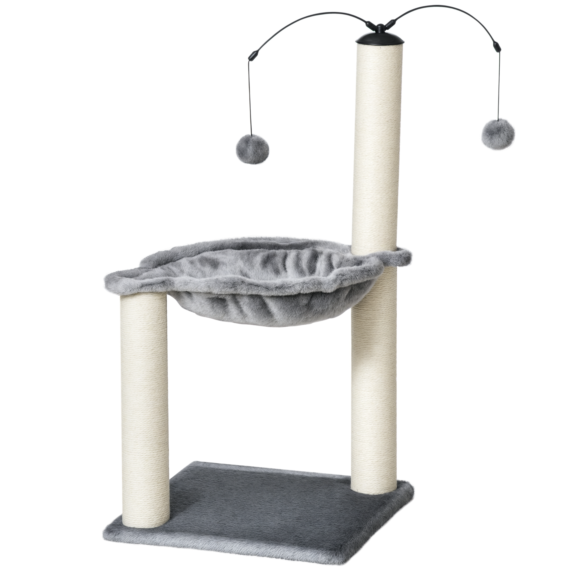 PawHut Kratzbaum Katzenbaum aus umweltfreundlichem Holz mit Hängematte und Spielball, Kletterbaum für Katzen, Grau, 39,5x39,5x83 cm Aosom.de
