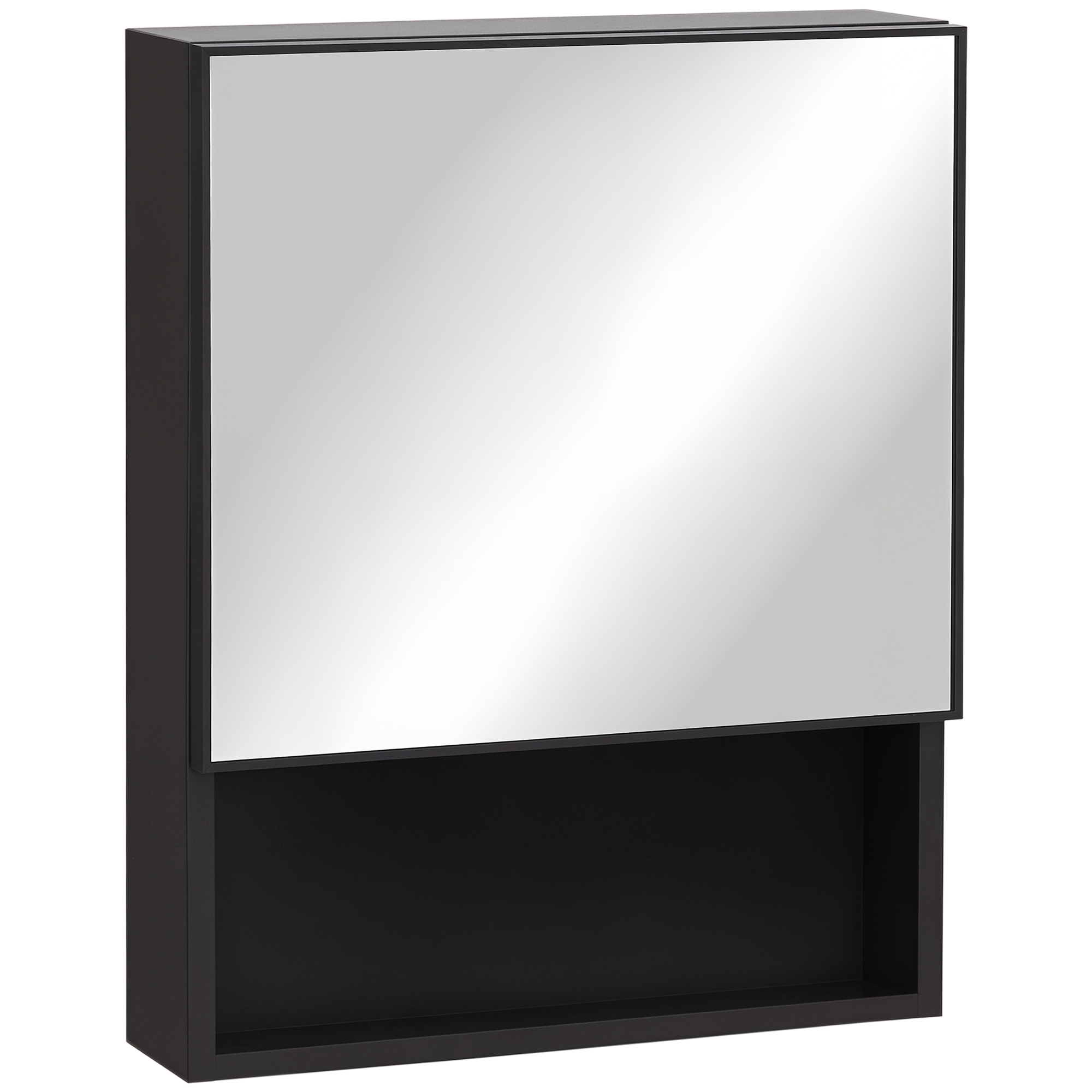 kleankin Spiegelschrank Edelstahl Hängeschrank mit 2 Innenböden & offenem Regal aus Glas für Badezimmer 46x13,5x58 cm Aosom.de