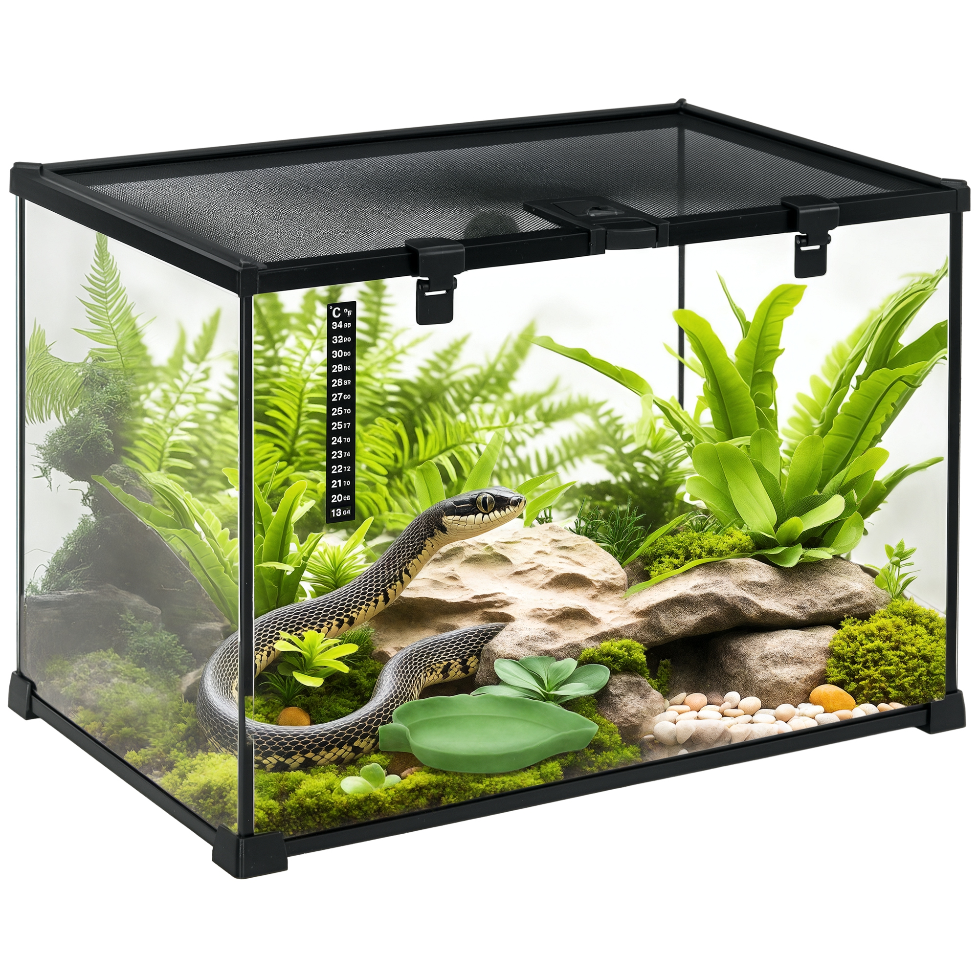 PawHut Terrarium für Reptilien 50 x 30 x 35 cm, Glasterrarium Fütterungsbox für Reptilienzucht, Metallstruktur   Aosom.de