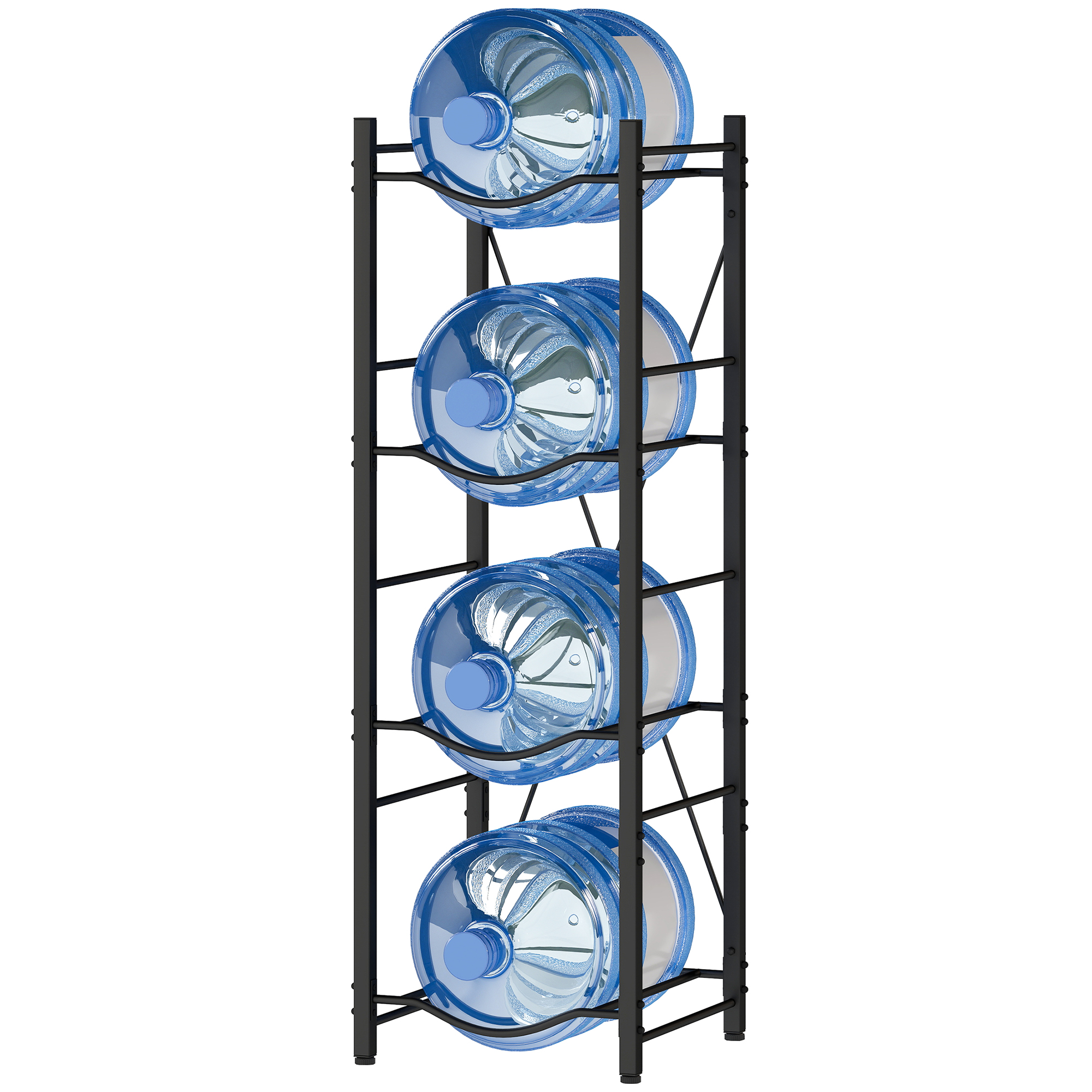 HOMCOM Wassergallonenhalter mit 4 Ebenen Lagerregal für Wasserflaschen mit verstärktem Metallgestell für Küche, Esszimmer, Wohnzimmer Schwarz Aosom