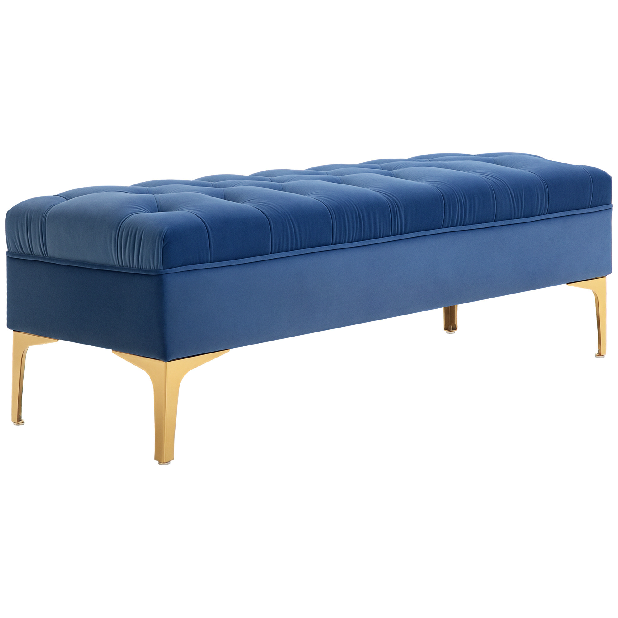 HOMCOM Sitzbank Bettbank Schuhbank Samt Blau 118 x 45 x 42 cm mit erhöhten Beinen für Schlafzimmer & Flur Aosom.de