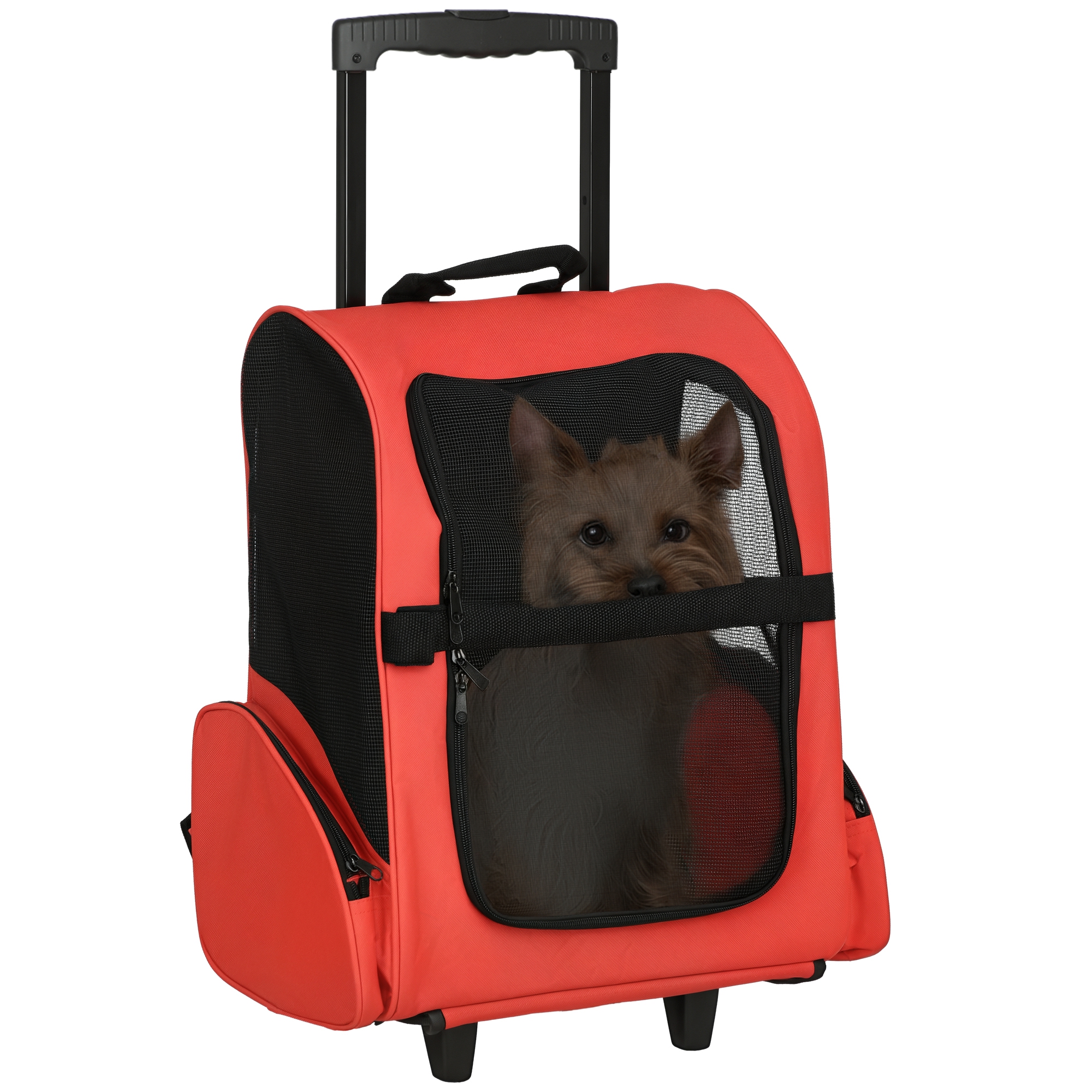 PawHut Hundetrolley Tragetasche Transporttasche für Tiere Trolley 2-in-1 mit Tür und Fenster atmungsaktiv Rot 42 x 25 x 55 cm Aosom