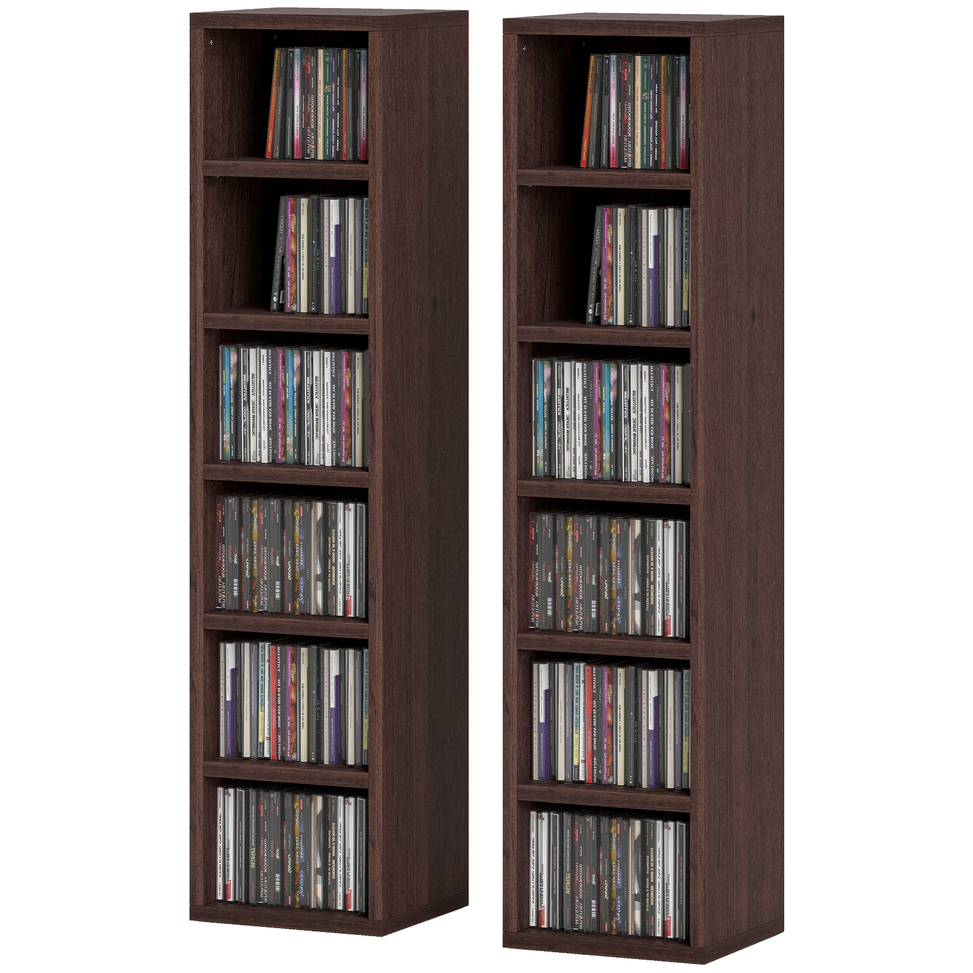 HOMCOM Set von 2 CD-DVD-Speicherschränken mit 6 + 6 Fächern 21 x 19,2 x 88,3 cm maximale Kapazität 160 CDs braune Holzoptik Aosom