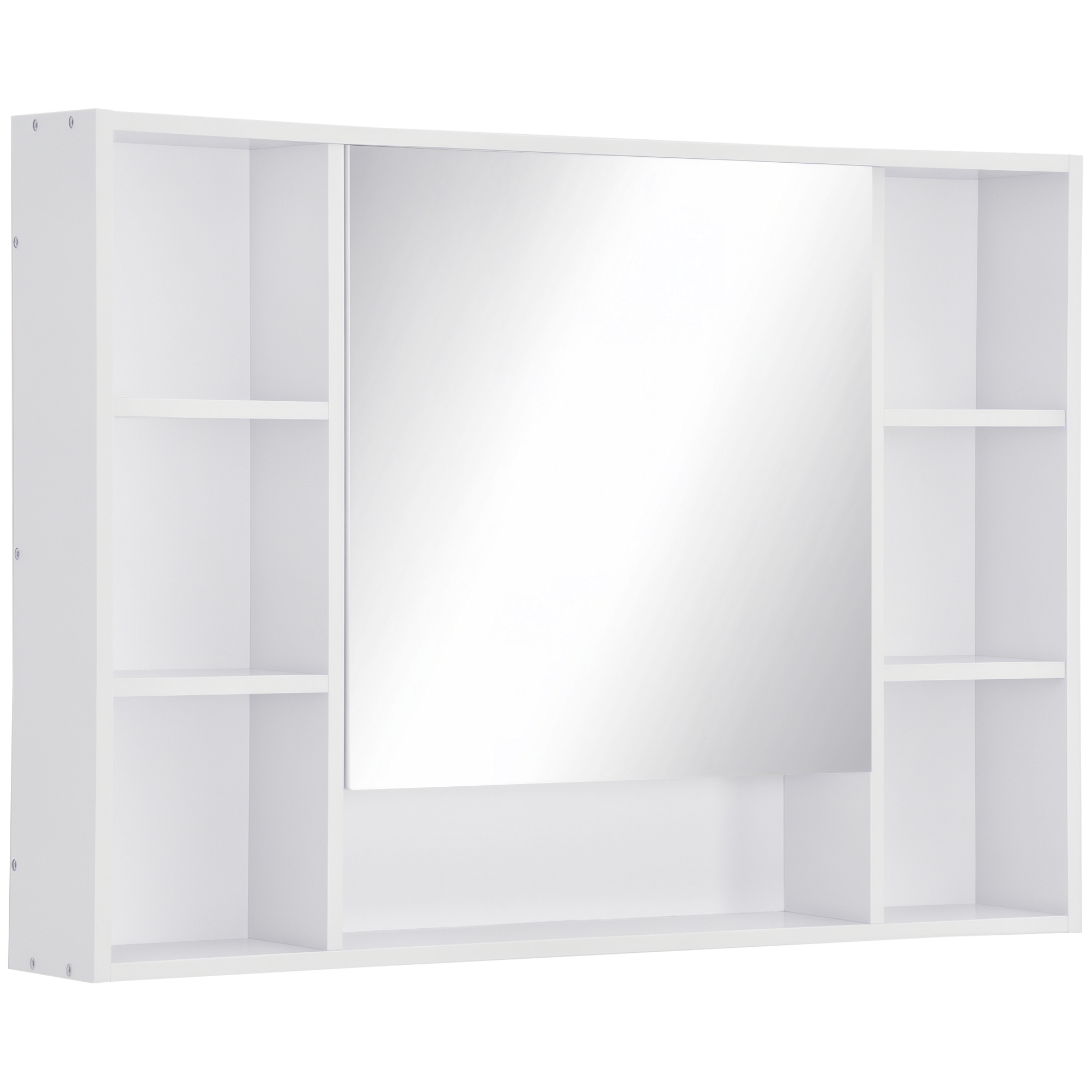 kleankin Badezimmer Spiegelschrank Wandschrank Badezimmerspiegel Badmöbel Mehrzweckschrank mit 7 offenen Ablagen MDF+Glas Weiß 100 x 15 x 70 cm Aosom