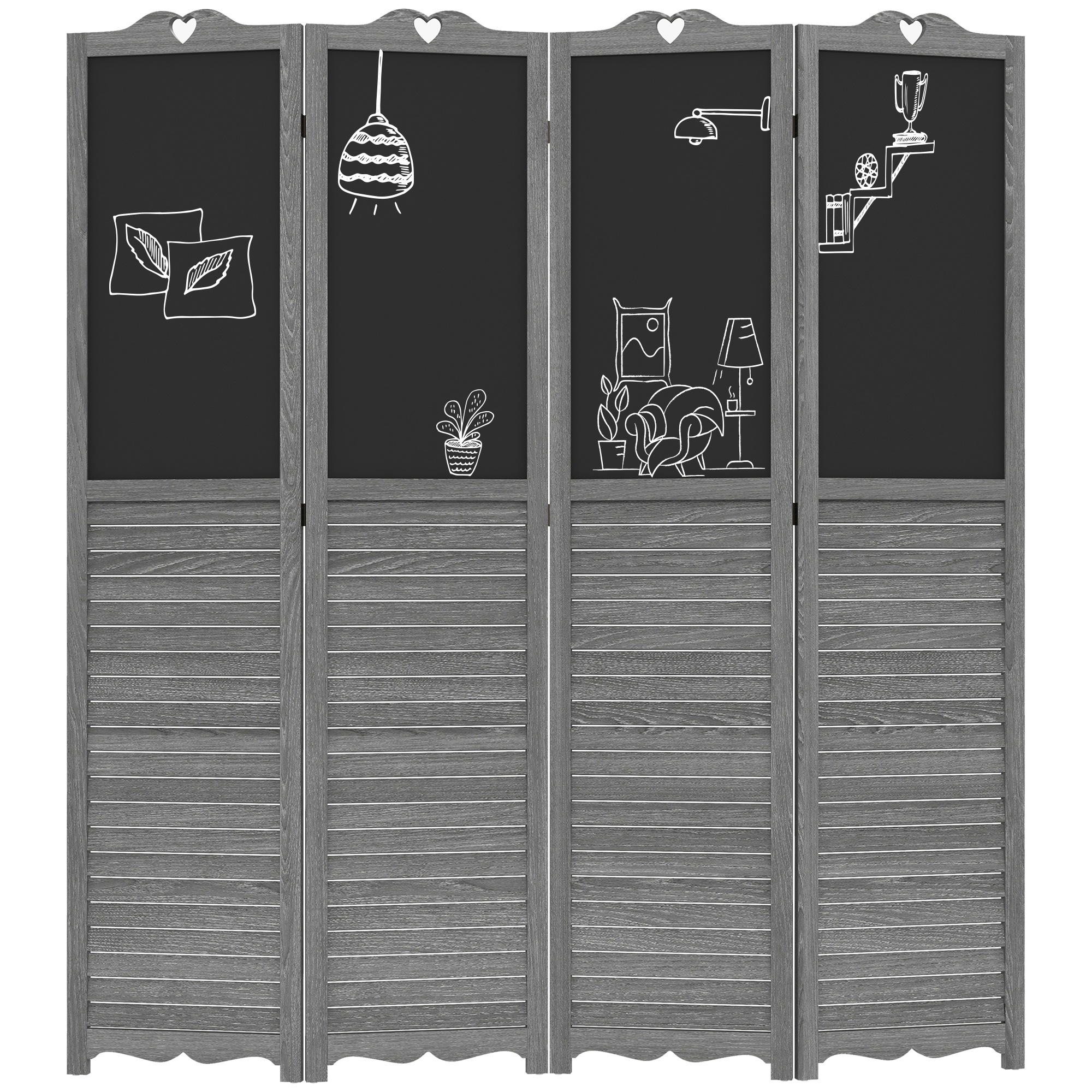 HOMCOM 4-teiliger Holz-Paravent, Faltbarer Raumteiler mit Tafeln, Raumteiler, Schlafzimmer, 162x172 cm, Grau und Schwarz Aosom