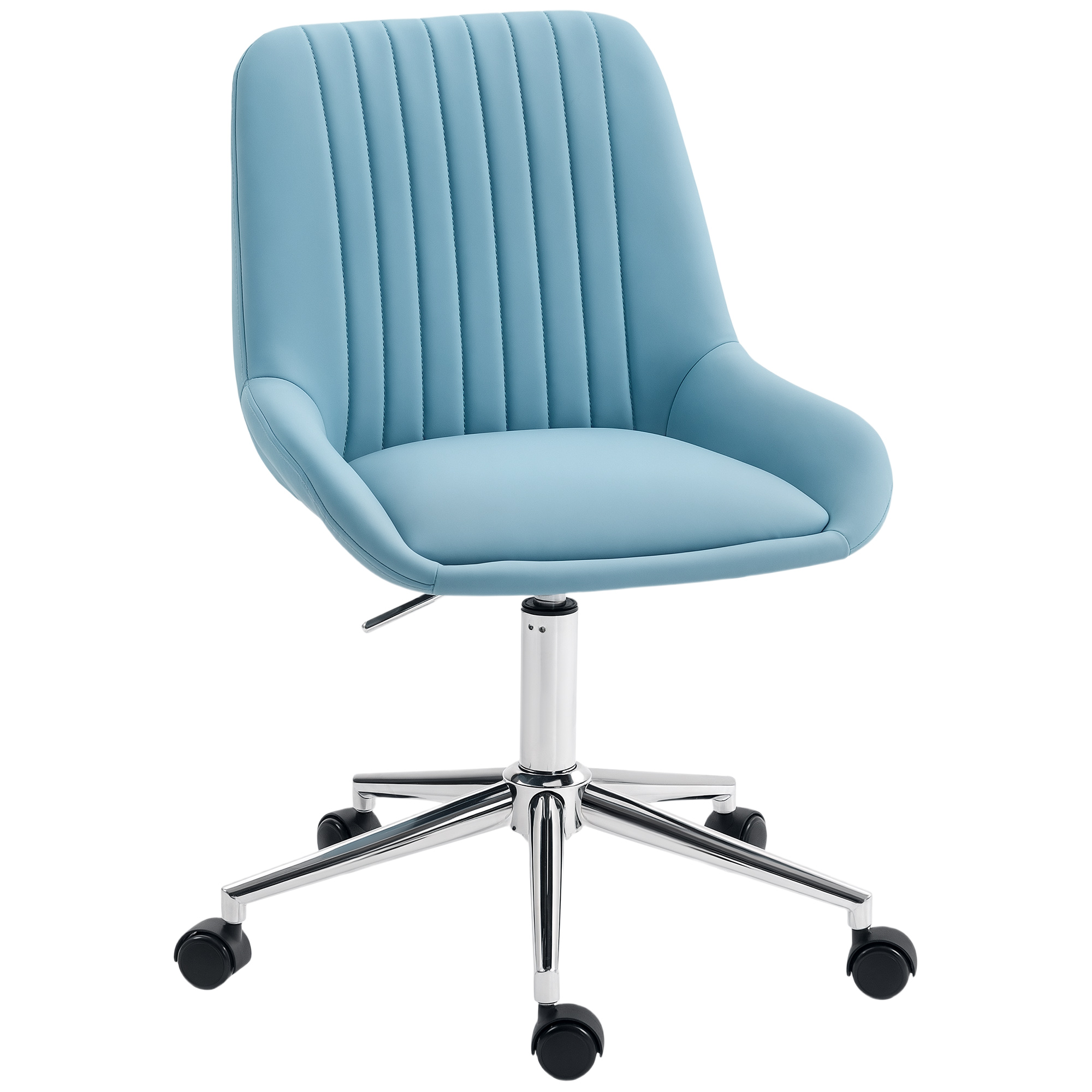 HOMCOM Büro Schreibtischstuhl Ohne Armlehnen mit gerilltem PU-Leder, Ergonomischer Gepolsterter Drehstuhl mit Wippfunktion und Höhenverstellung für Studium und Schlafzimmer, Blau   Aosom