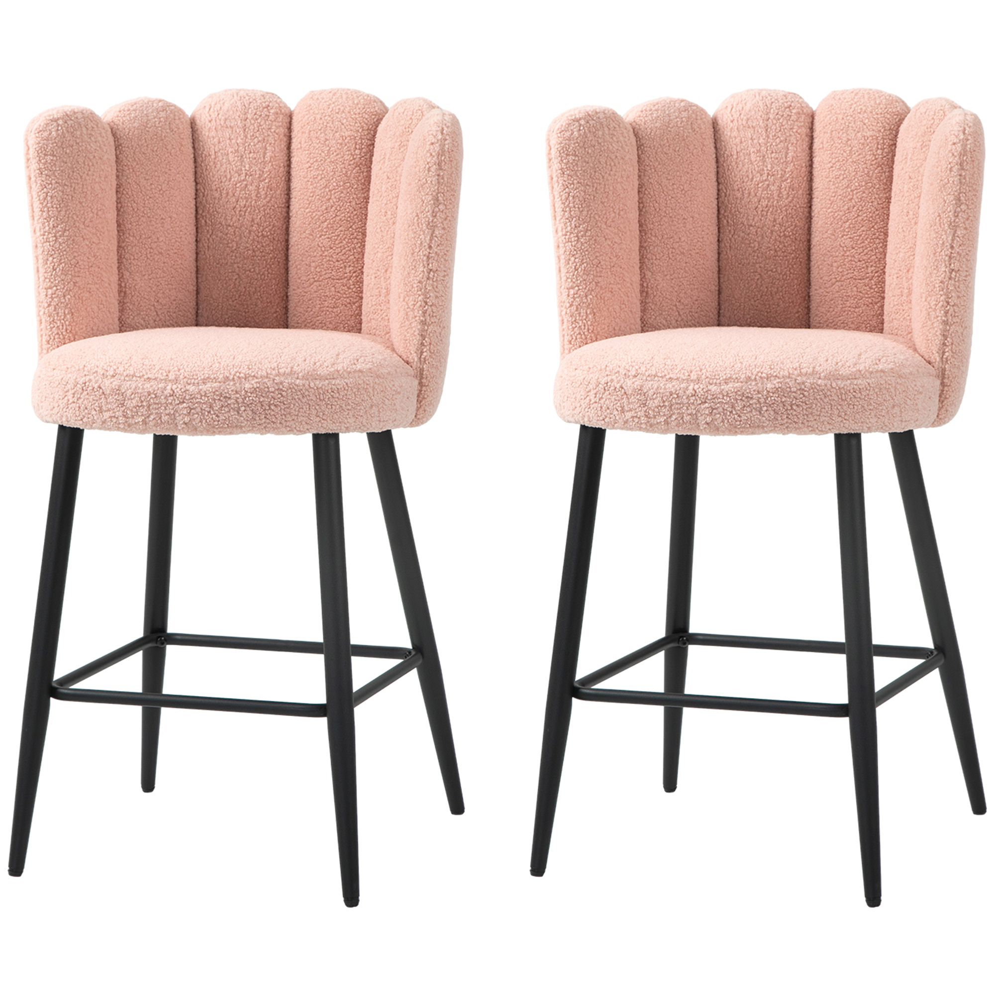 HOMCOM Set mit 2 Barhockern aus Woll-Look-Stoff, Sitzhöhe 65 cm, Barhocker mit Rückenlehne und Fußstütze, Stahlbeine, Küchenhocker, Esszimmer, Theke, Rose Aosom