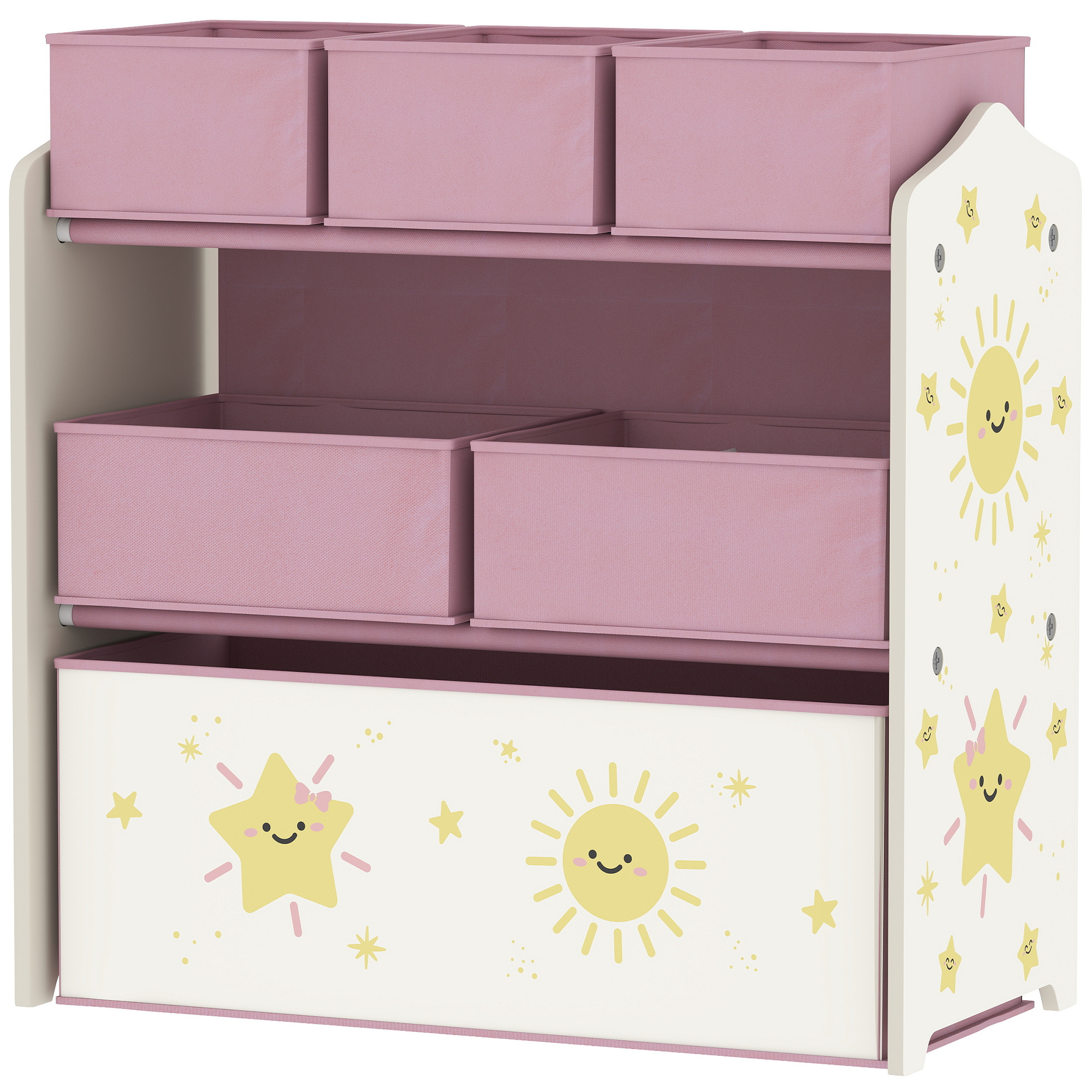 AIYAPLAY Kinder-Spielzeugregal mit 6 herausnehmbaren nicht gewebten Stoffkisten, 3-stufiger Spielzeugorganisator, für Kinderzimmer, Spielzimmer, Kindertagesstätte, 63x30x66 cm, Rosa Aosom