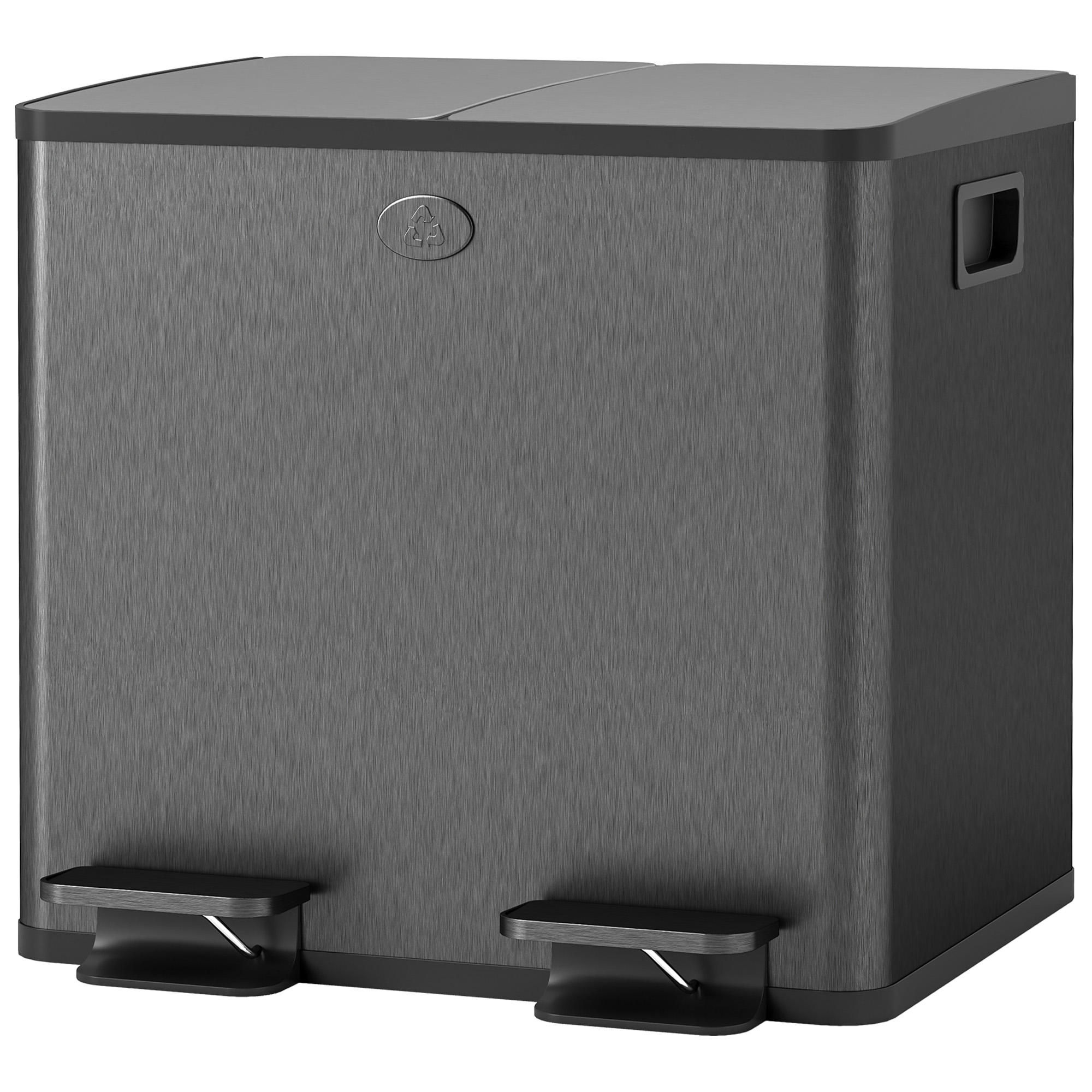 HOMCOM Mülleimer 2 x 15L Abfalleimer aus Edelstahl Mülltrennsystem mit Softclose Deckel, Herausnehmbare Inneneimer, Deodorant-Fächern Treteimer für Wohnung, Schwarz   Aosom