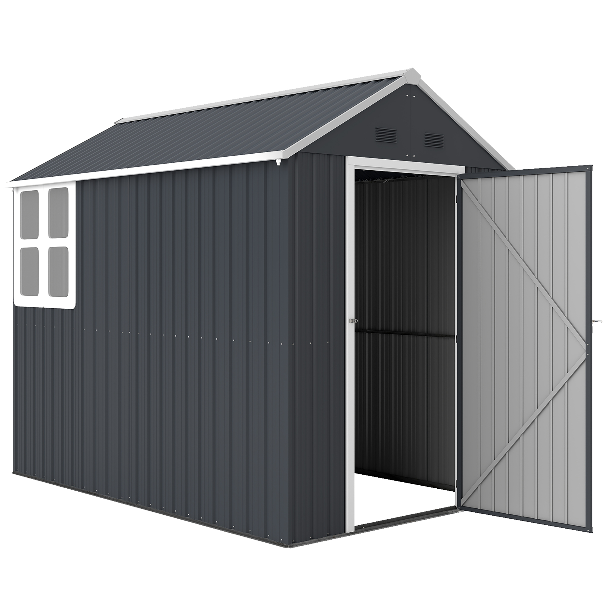 Outsunny Geräteschuppen Stahl 4㎡ mit Fenster abschließbarer Gartenschrank 259 x 172 x 222 cm Gartenhaus für Balkon Terrasse Dunkelgrau   Aosom.de