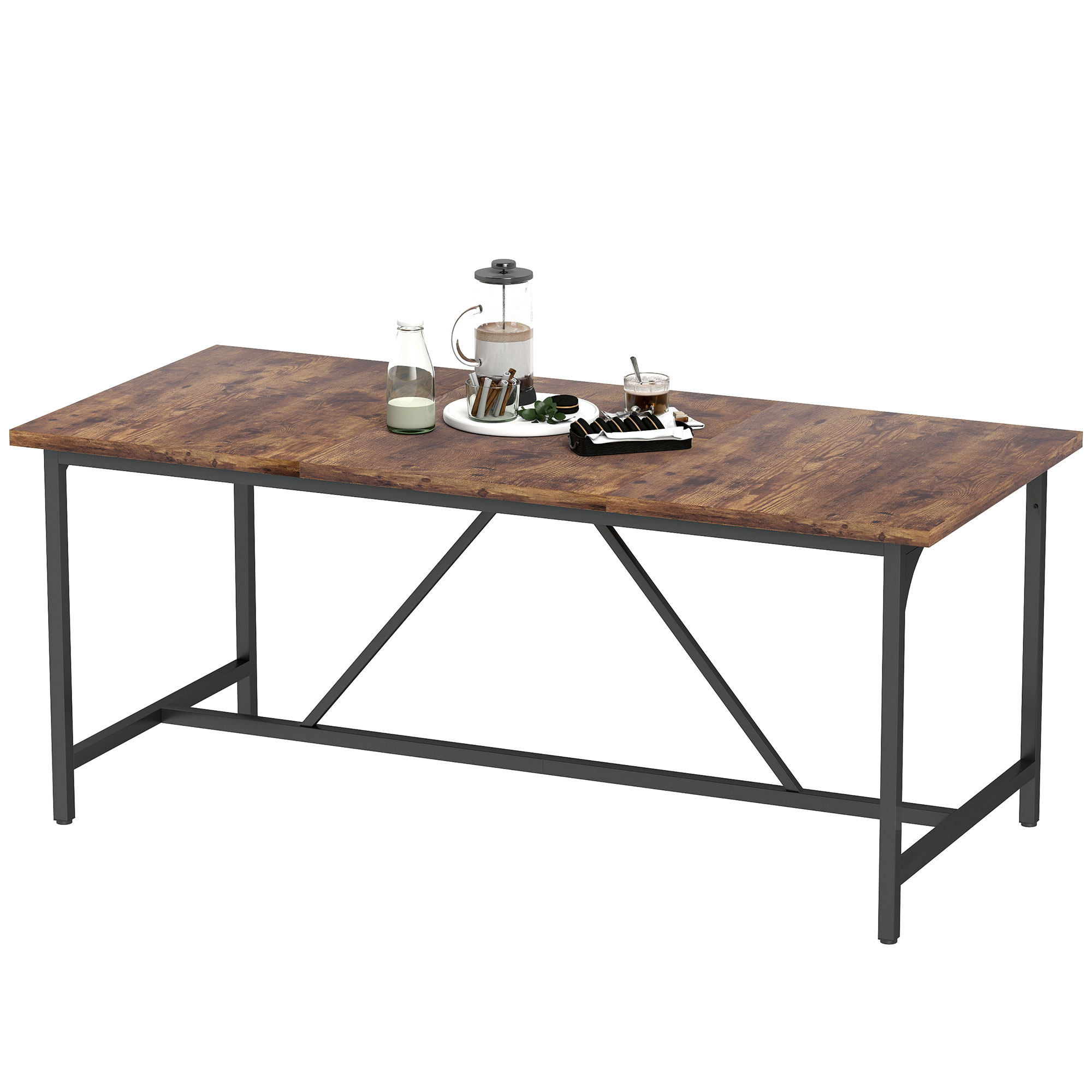 HOMCOM Rechteckiger Esstisch für 6-8 Personen, Industrieller Küchentisch mit Dicker Tischplatte und Metallbeinen, 180x80x75,5 cm, Rustikales Braun   Aosom