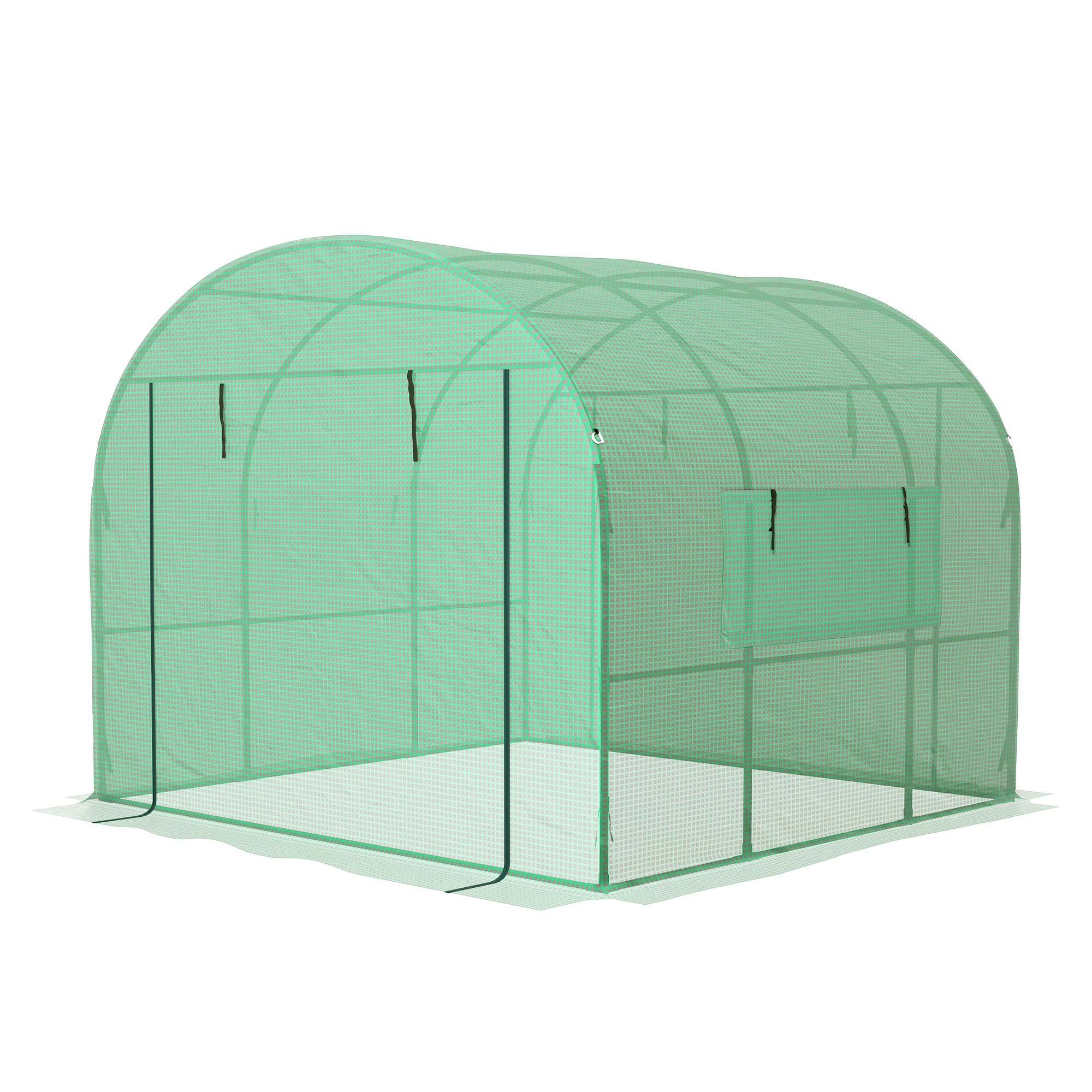 Outsunny Garten Gewächshaus Tunnelgewächshaus 6m² PE Hochdichte 135 g/m², mit 2 aufrollbaren Reißverschlusstüren 2 Netzfenstern, für alle Jahreszeiten, 300 x 300 x 200 cm, Grün   Aosom