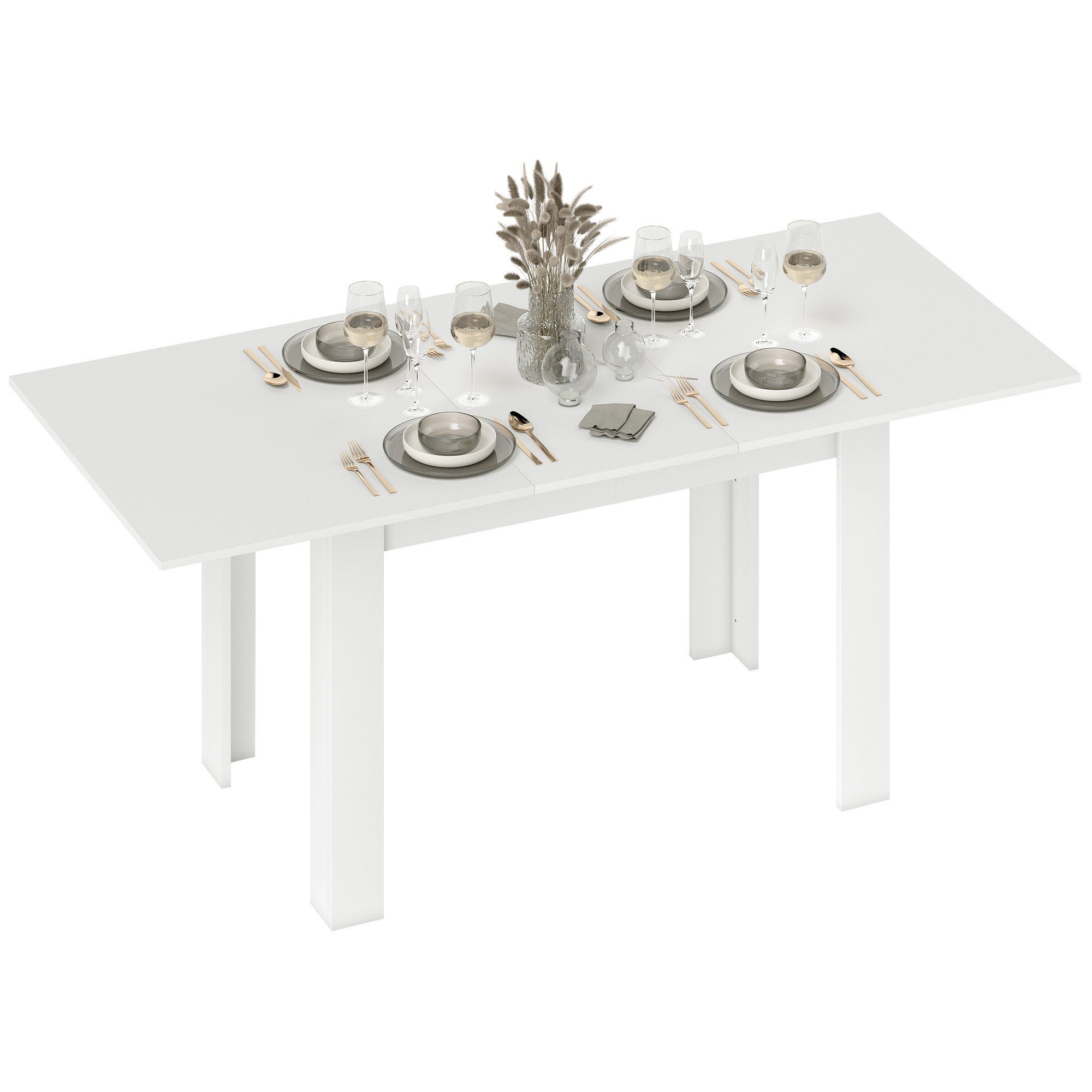 HOMCOM Ausziehbarer Esstisch für 6-8 Personen mit Klappflügeln, Ausziehbarer Küchentisch aus MDF für Esszimmer, Wohnzimmer, 140-180x80x75 cm, Weiß Aosom