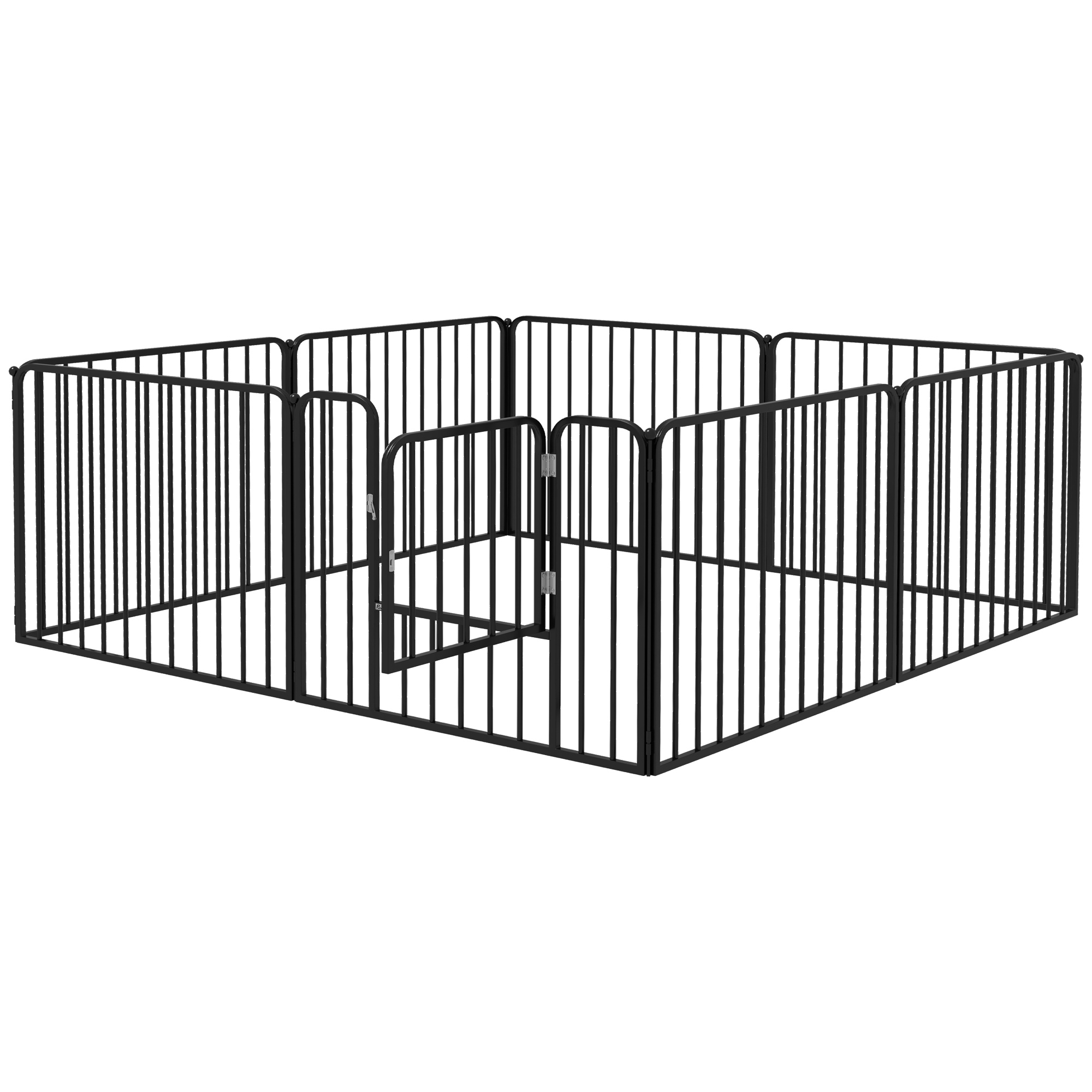 PawHut Hundebox für mittelgroße und kleine Hunde mit 8 modularen Innen- und Außenpaneelen, Hundetor aus Stahl mit 9 Pfosten, 164x164x60 cm, Schwarz   Aosom