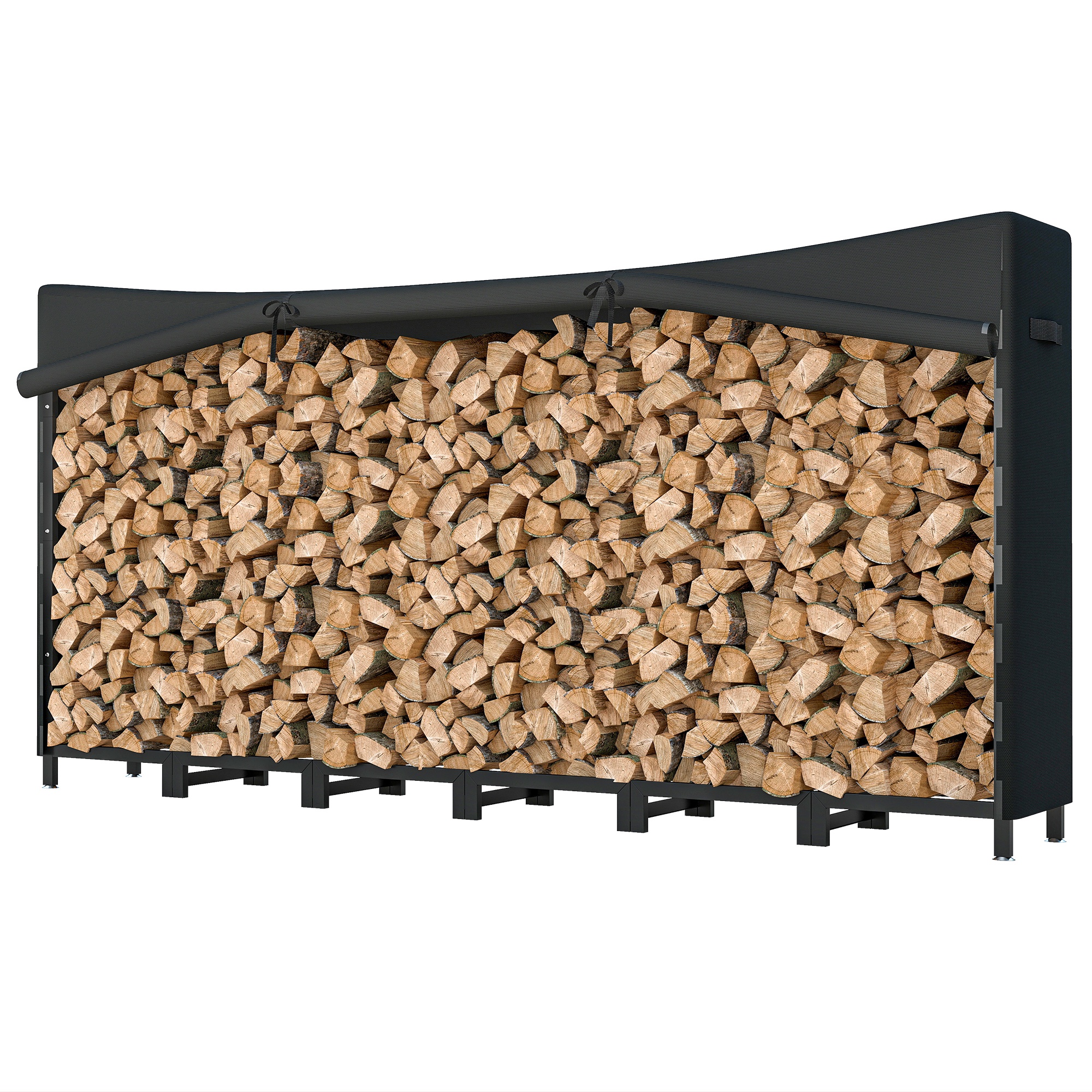 Outsunny Metallisches Holzregal, 235x31x116 cm, Holzregal im Freien mit wasserdichter 600D Oxford-Abdeckung, Stahlrahmen und Stahlketten, Kaminholzständer, Aufbewahrung für Holz, Schwarz   Aosom