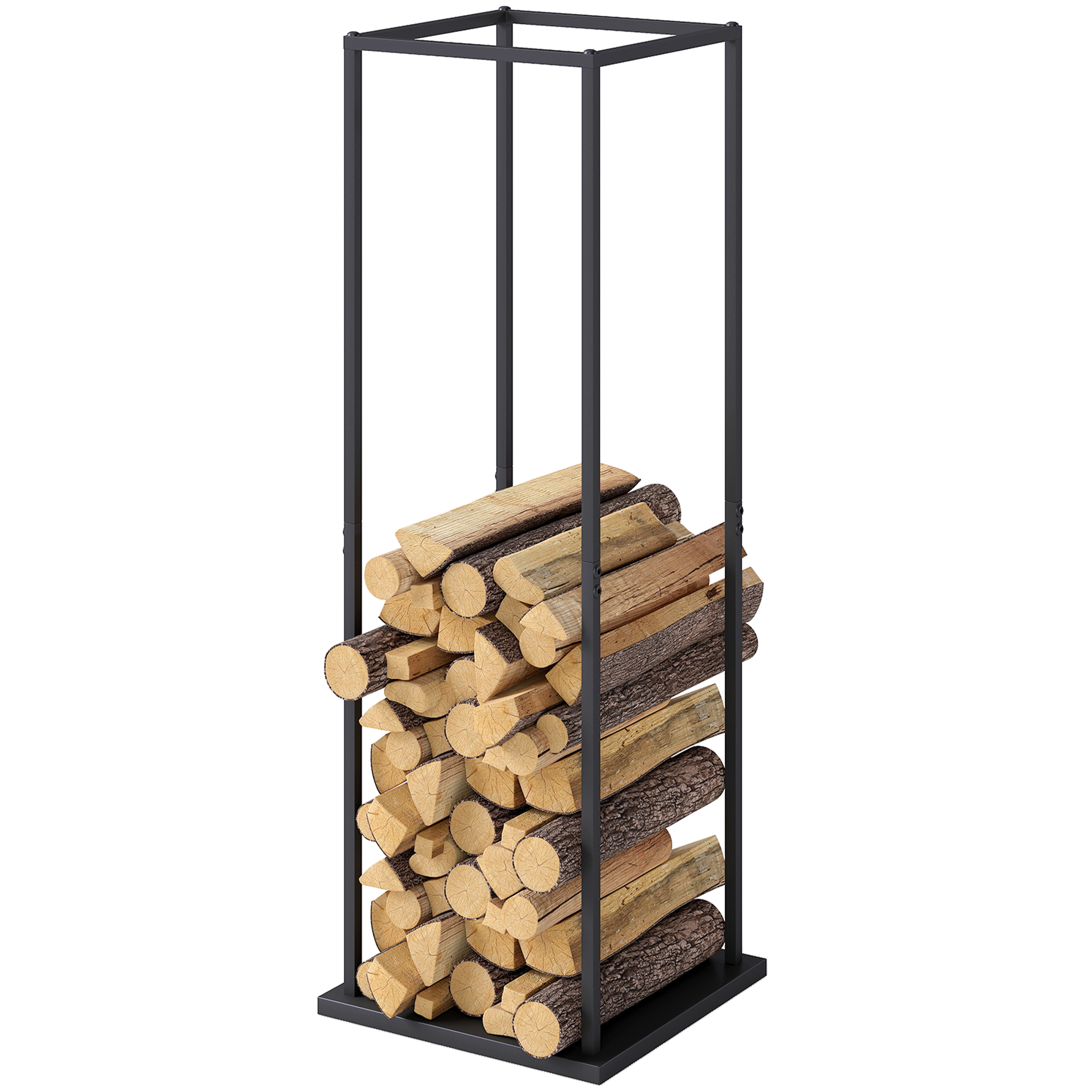 Outsunny Metallisches Holzregal, Holzständer für Kamin, Externes Holzregal mit erhöhter Basis, für Innen und Außen, Tragkraft 100 kg, 33x33x110 cm, Schwarz   Aosom